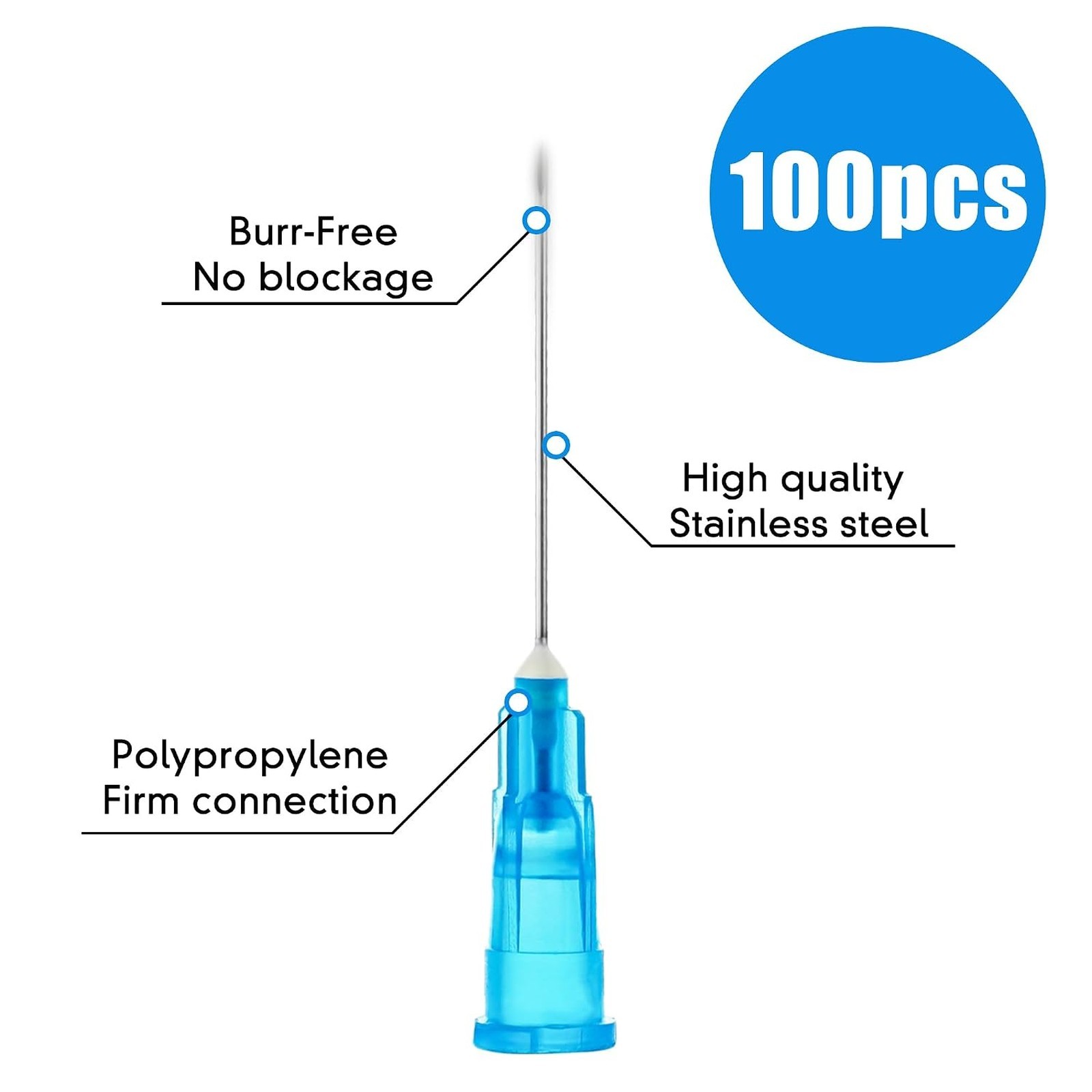 23 Gauge 1 Inch Needle Pack of 100 Disposable Luer Lock Lab Dispensing