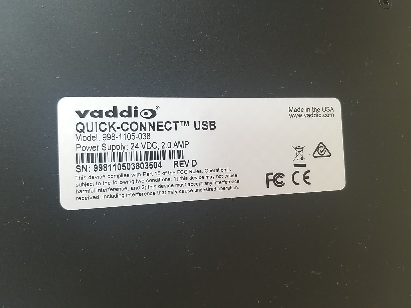Vaddio 998-1105-038 Quick Connect USB Interface Camera Control. *READ⬇️*