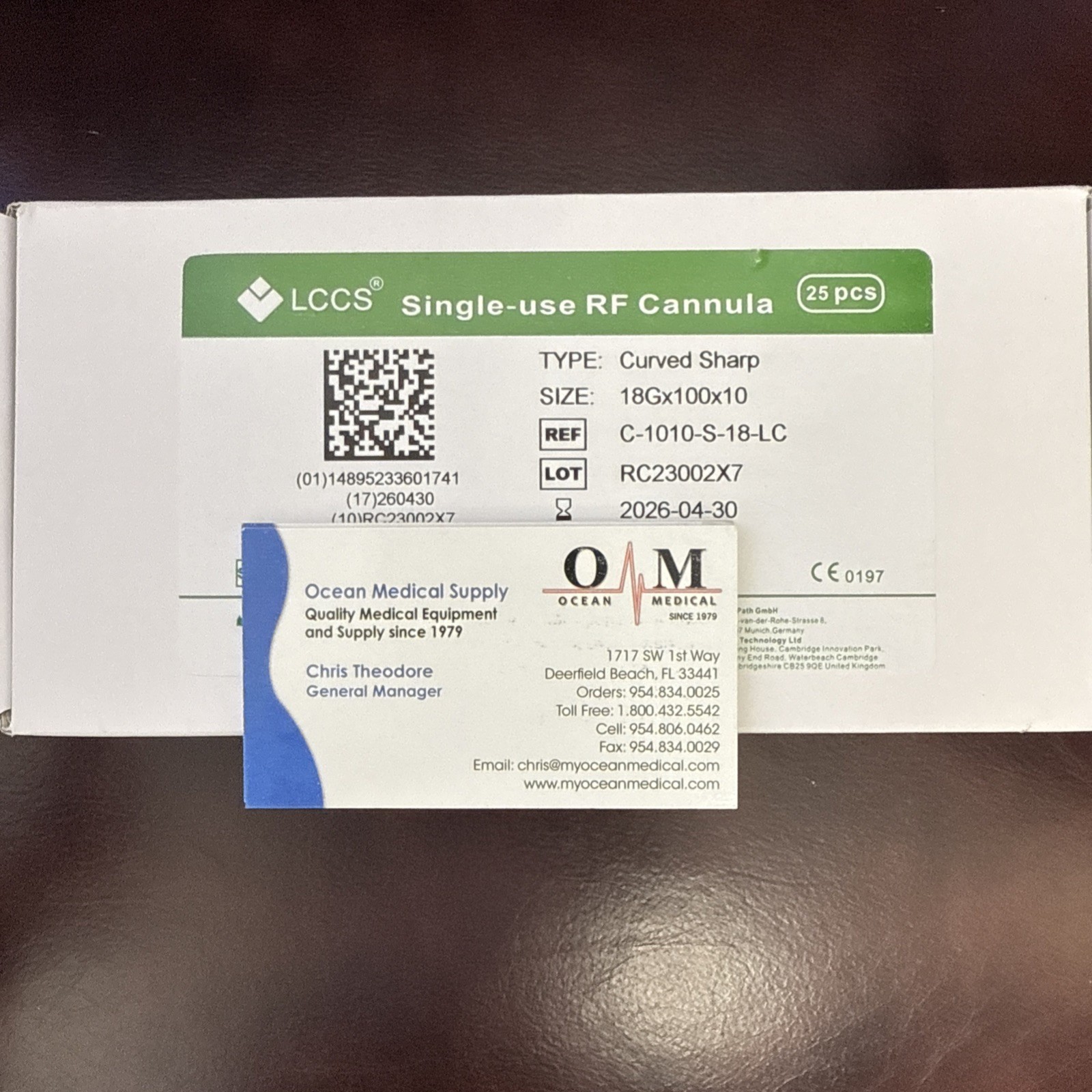 LCCS Single-Use RF Cannula – Curved Sharp Tip 18G 25/Box, 2026-04-30expir.