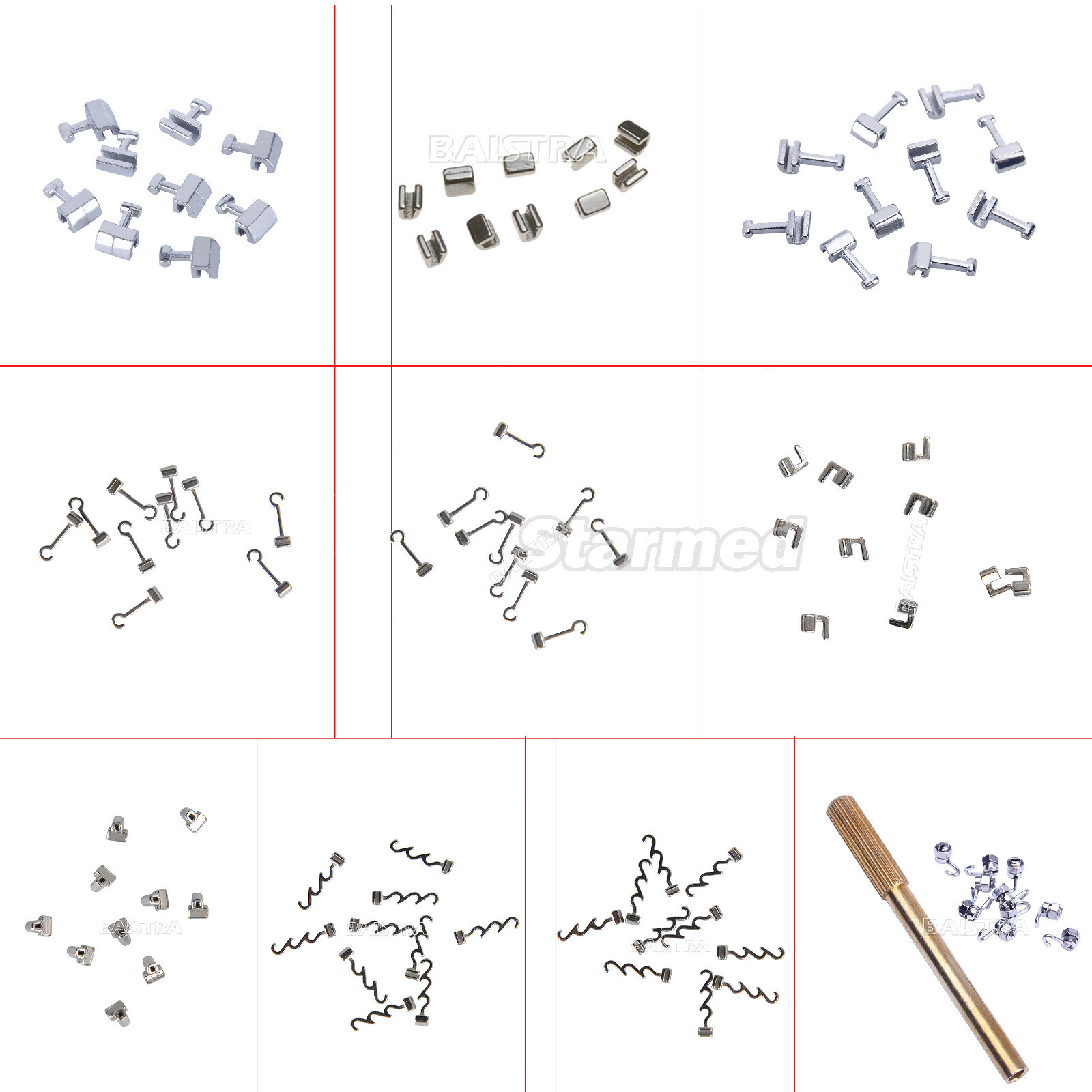 10 Types Dental Orthodontic Crimpable Hook Stops/Short/Long/Left/Right 10pcs/pk