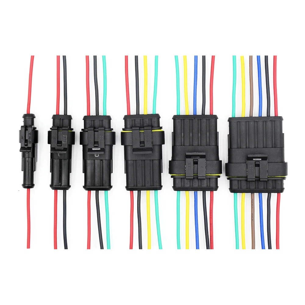 1-6 Pin Waterproof Male/Female Connectors Attached Wire Cable Colors Plug Sealed