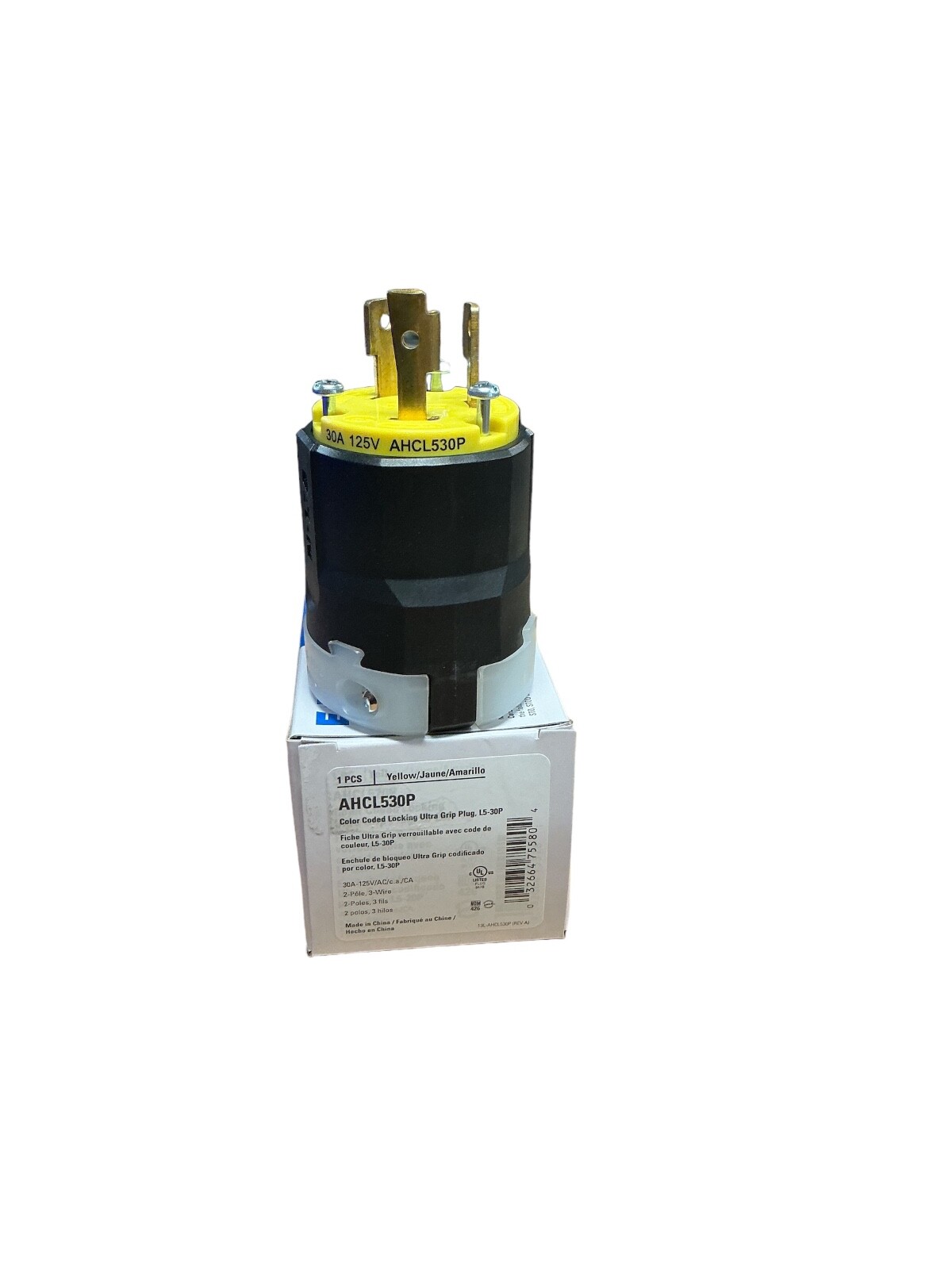 Eaton AHCL530P Industrial Locking Plug L5-30P 30A 125V Yellow/Black Ultra Grip