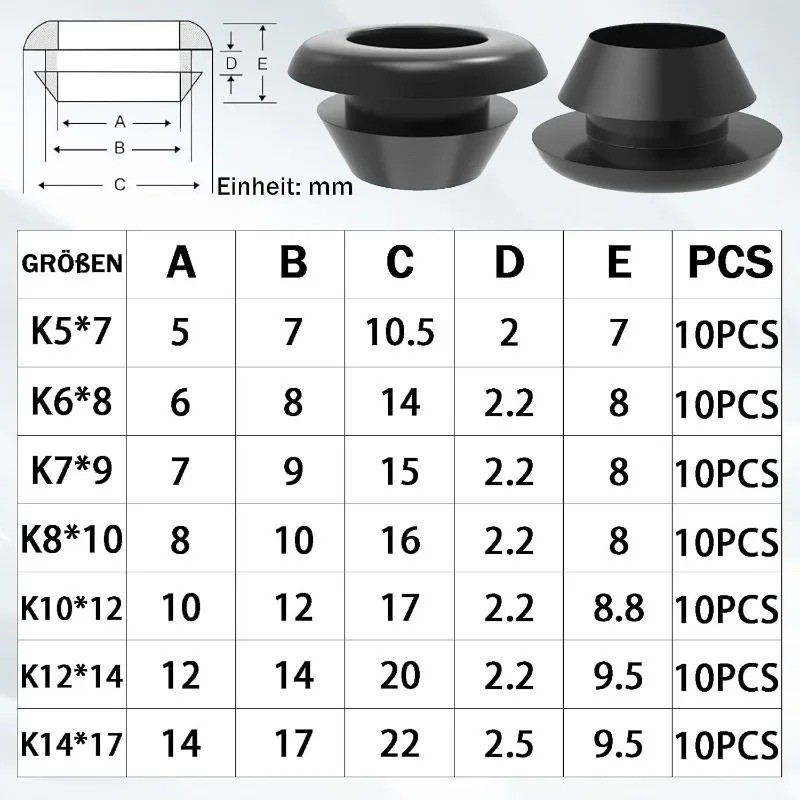 70Pcs Rubber Grommet Kit, Cable Wire Hole Grommets for Automotive Wiring