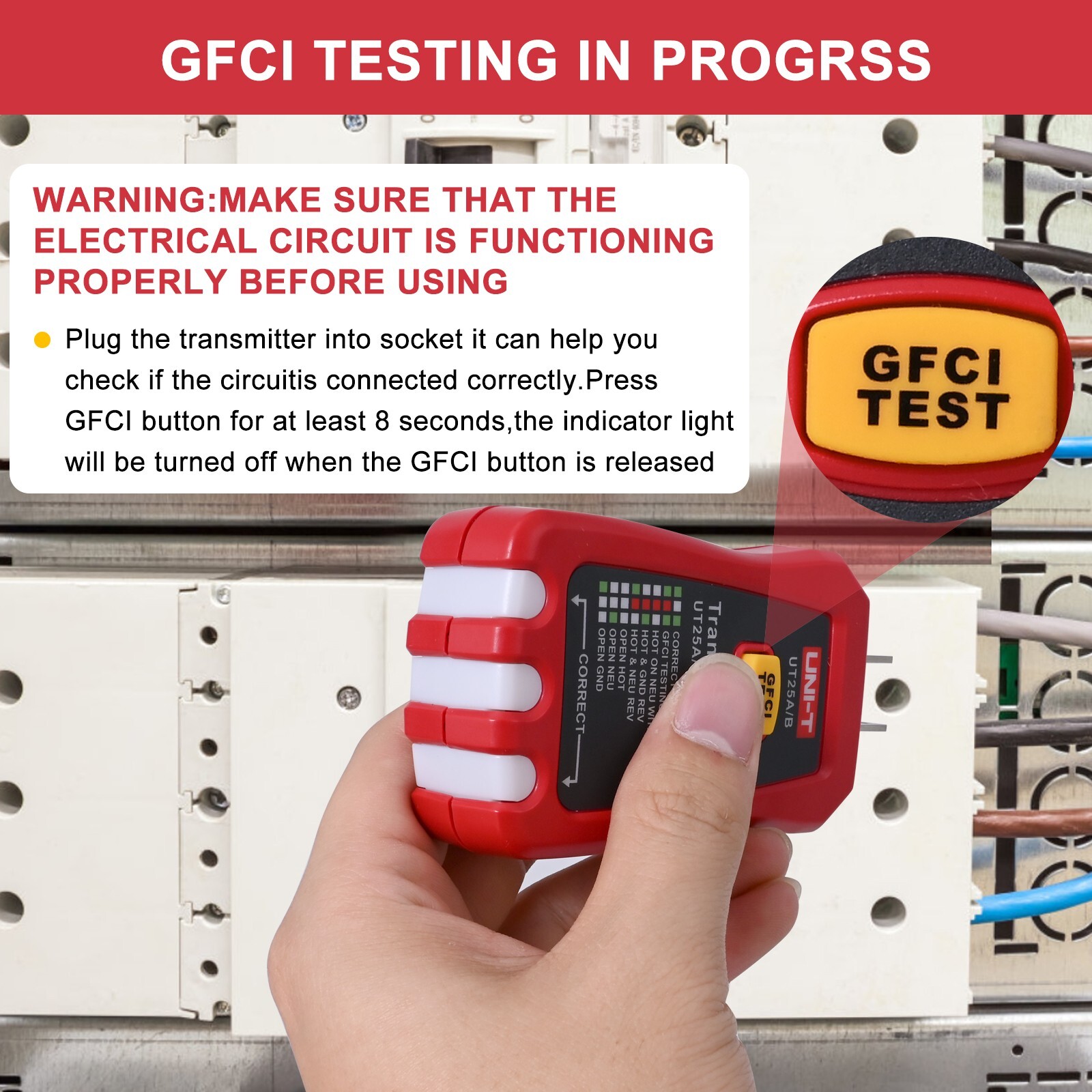 UNI-T UT25A Digital Circuit Breaker Finder with GFCI Outlet Socket Tester LED