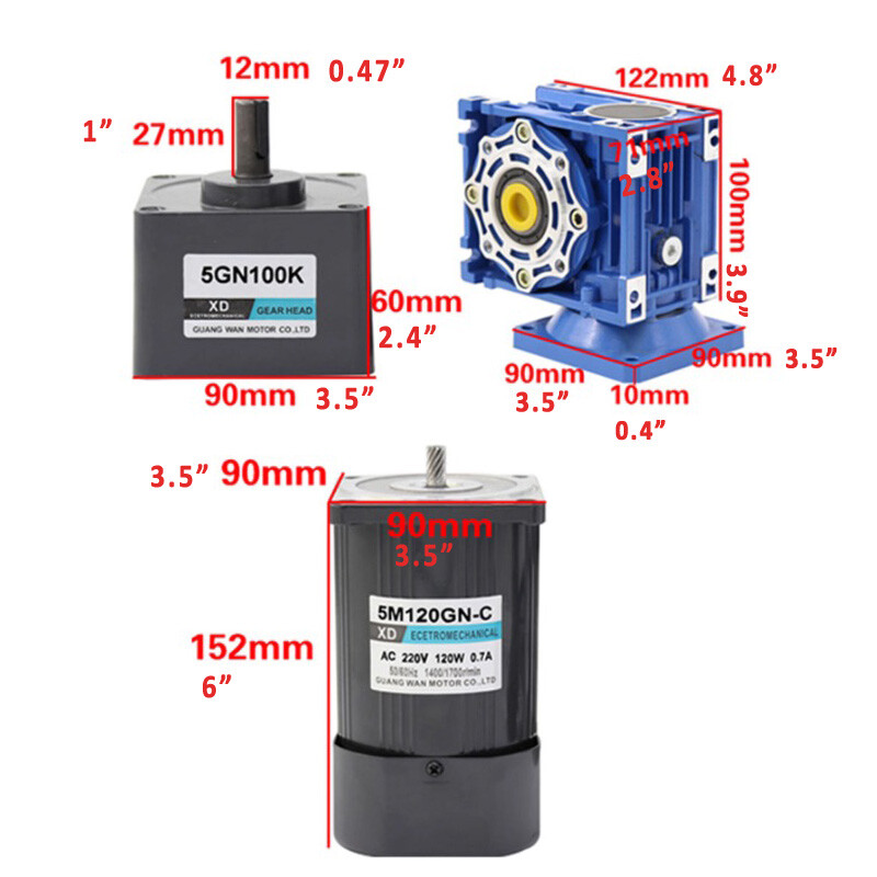 120W RV40 AC Worm Gear Reducer Gearbox Motor CW/CCW Gearmotor With Controller