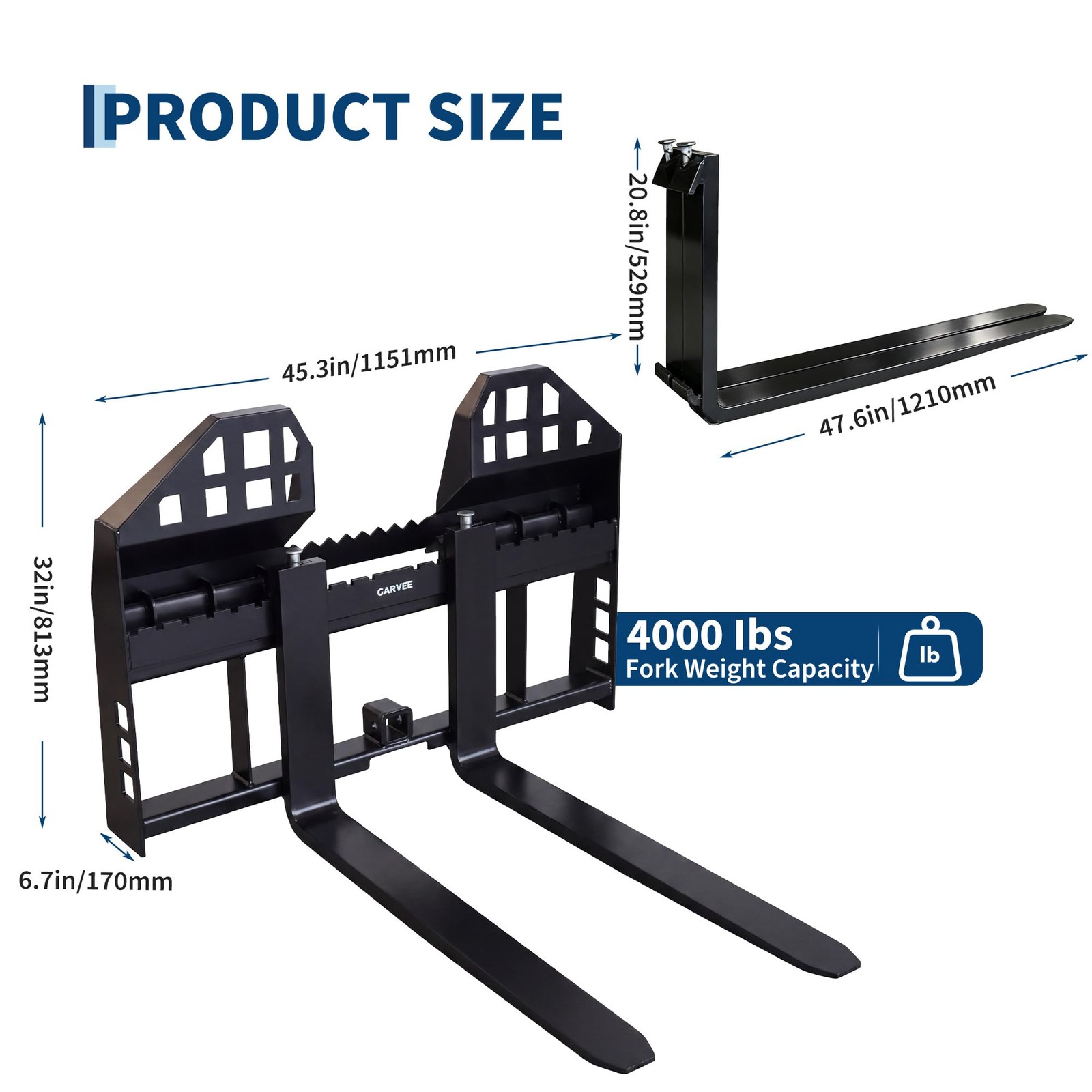 45″ Skid Steer Pallet Fork Frame w/ 48″ Forklift Blades Kubota Bobcat Skid Steer