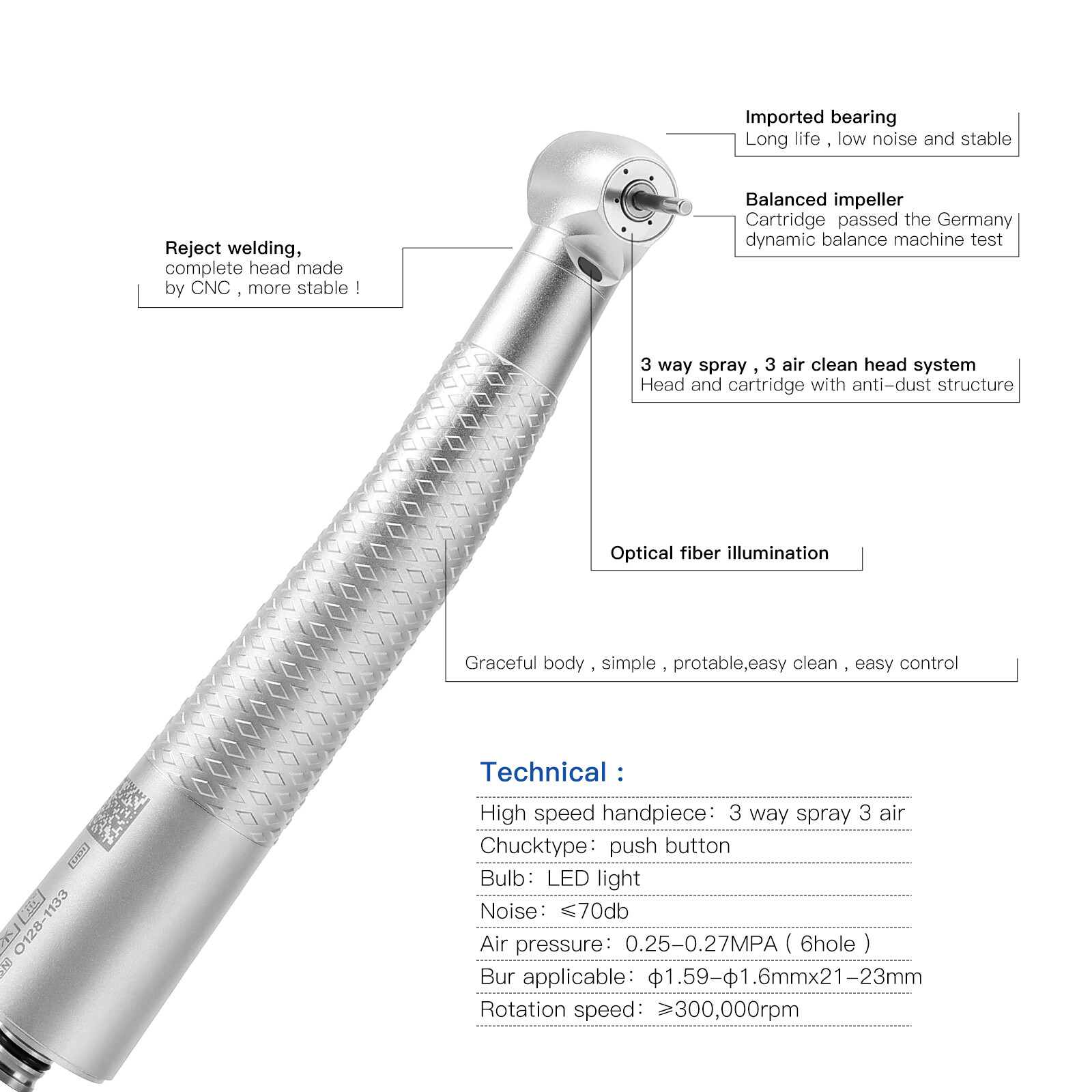 COXO CX207-G High Speed Air Turbine Handpiece ≥300,000rpm 6 Holes fit NSK KAVO