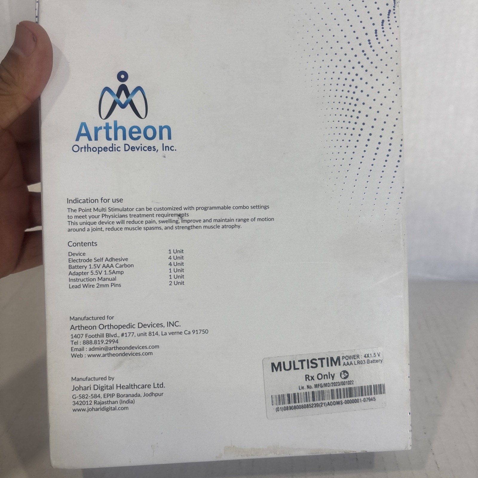 Artheon MultiStim TENS/EMS Unit 2-Channel Handheld w/ Leads Pads Manual