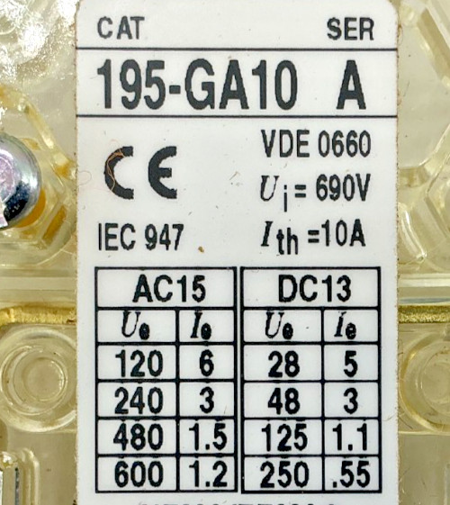 Lot of 2 New Allen Bradley 195-GA10 Ser A Auxiliary Switch Contact 10A 600VAC