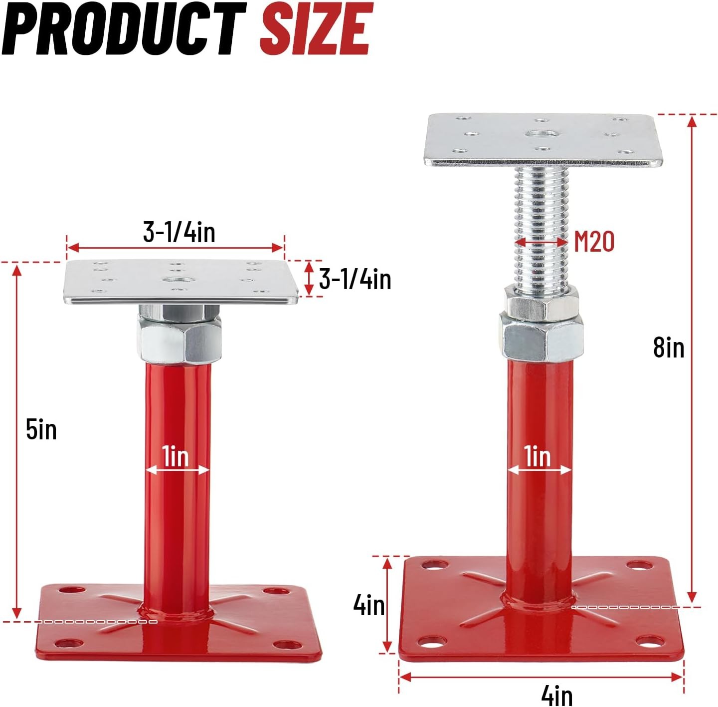 4Pack 5-8″ House Floor Jacks Adjustable Screw Jacks Post, Load Capacity 5000 lbs