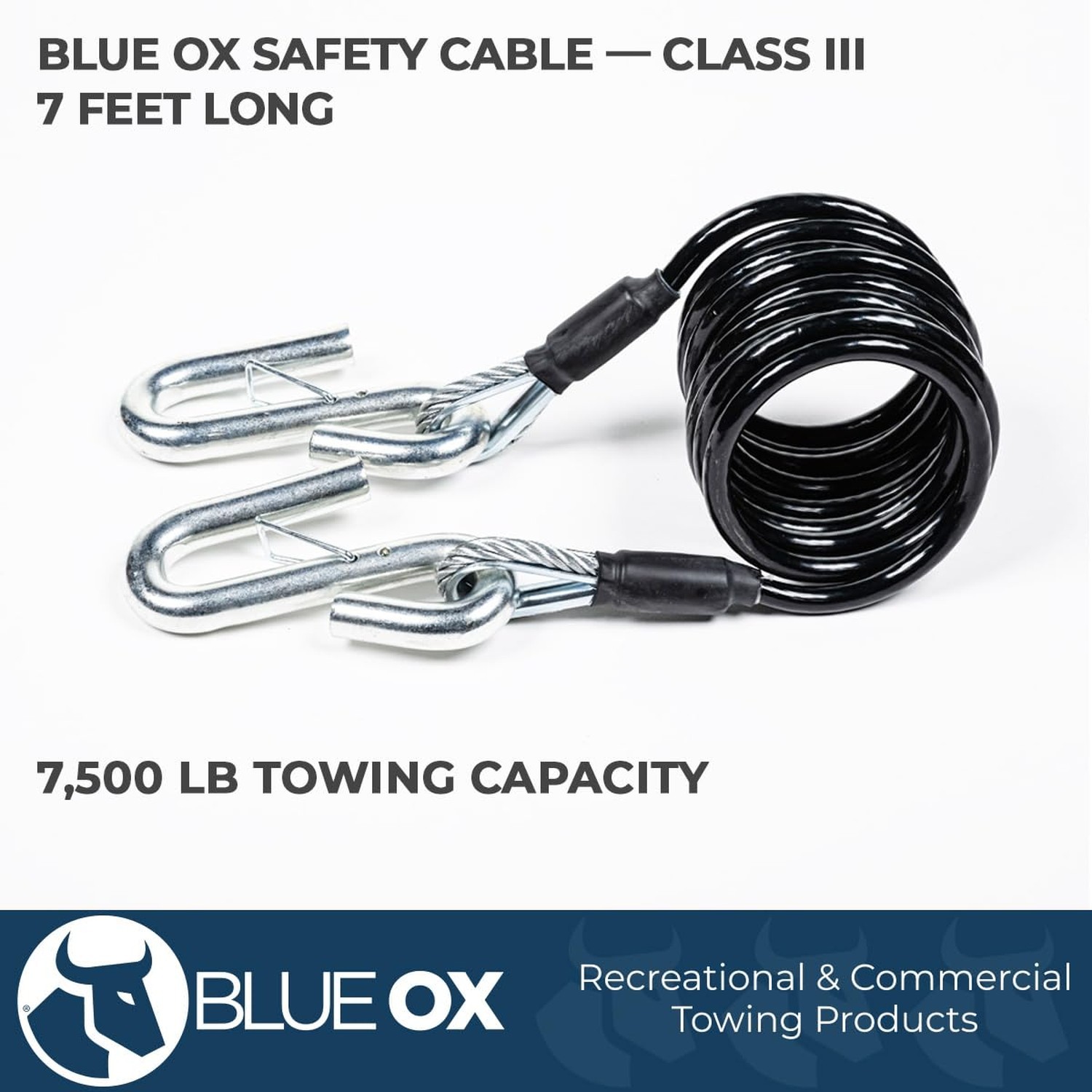 Blue Ox BX88196 Safety Cable Kit Class III | Rating 7,500 lbs | Coiled Safety…