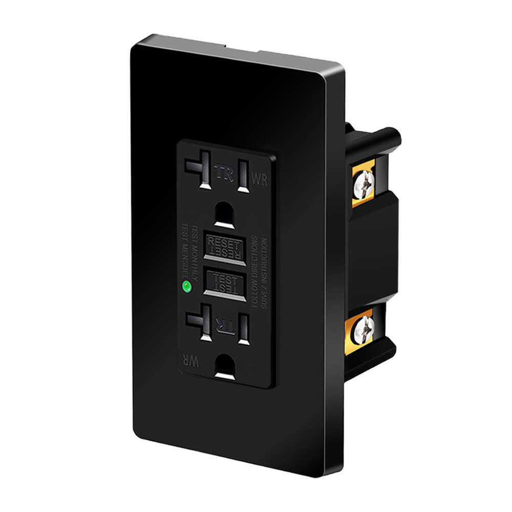 GFCI Outlet 20 Amp duplex Receptacles TR WR with Decor Wall Plates Black 3 Pack