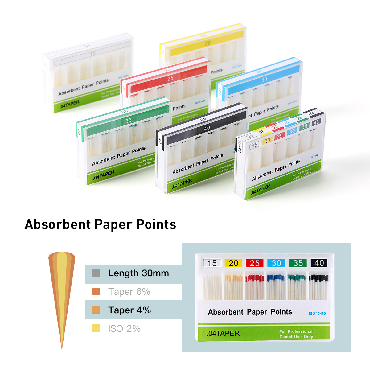 Dental Endo Absorbent Paper Points Color Coded Taper 02/.04/.06 #15-40
