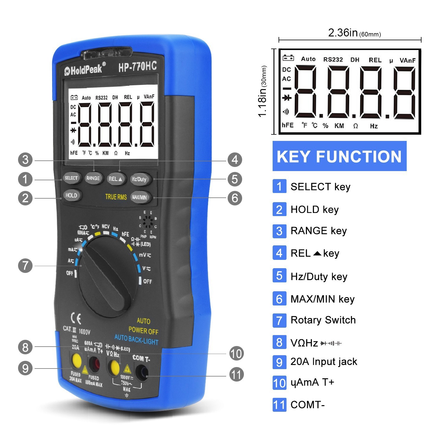 Digital Multimeter True RMS NCV Auto Range Fehlbedienungssperre 6000 Counts