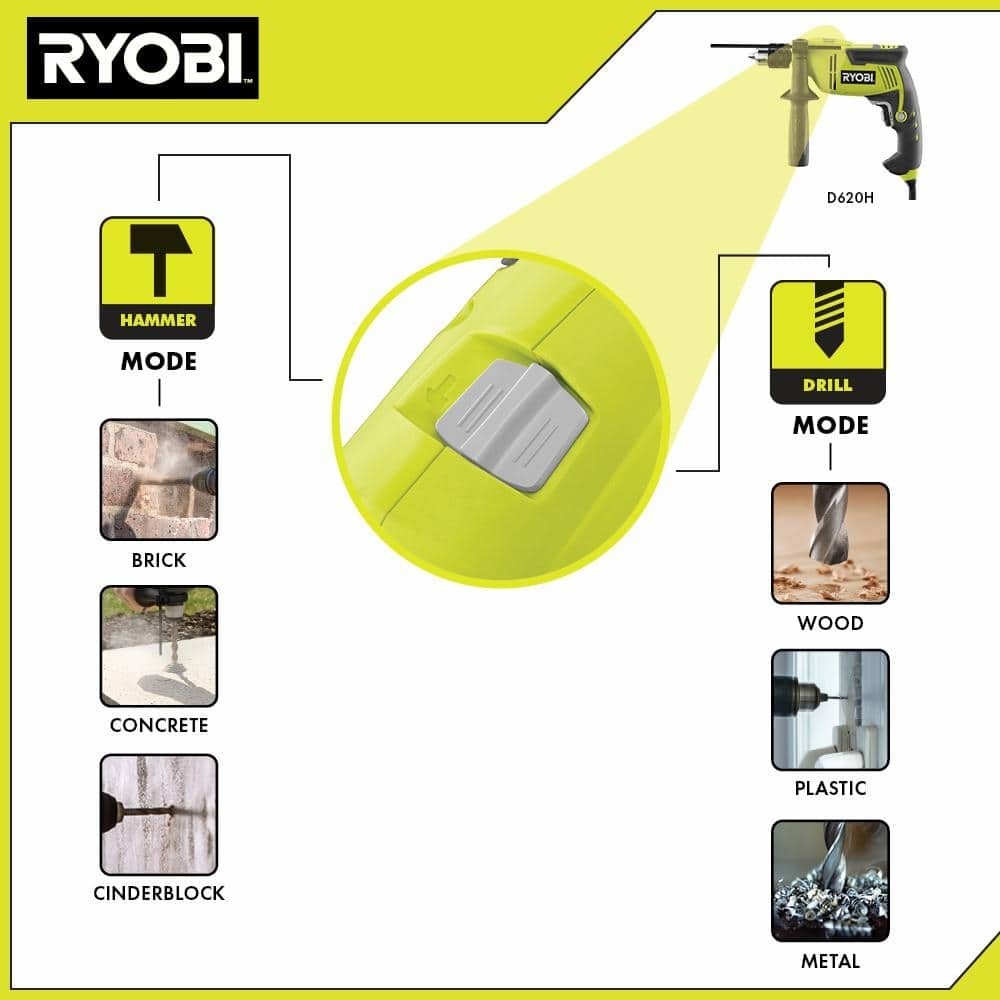 Ryobi 6.2 Amp 5/8 in. Variable Speed Reversible Hammer Drill