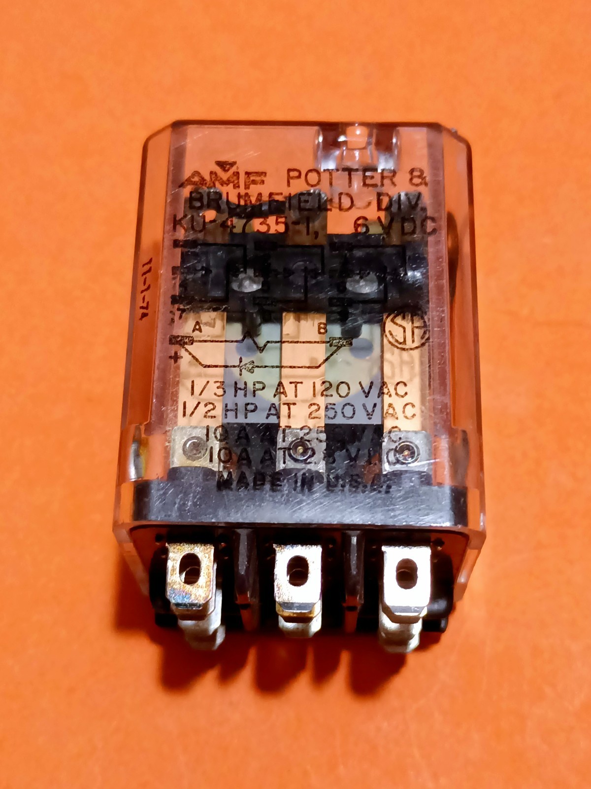 2 PCS AMF POTTER & BRUMFIELD KU-4735-1 6VDC GENERAL PURPOSE RELAY 1/3HP AT 120V