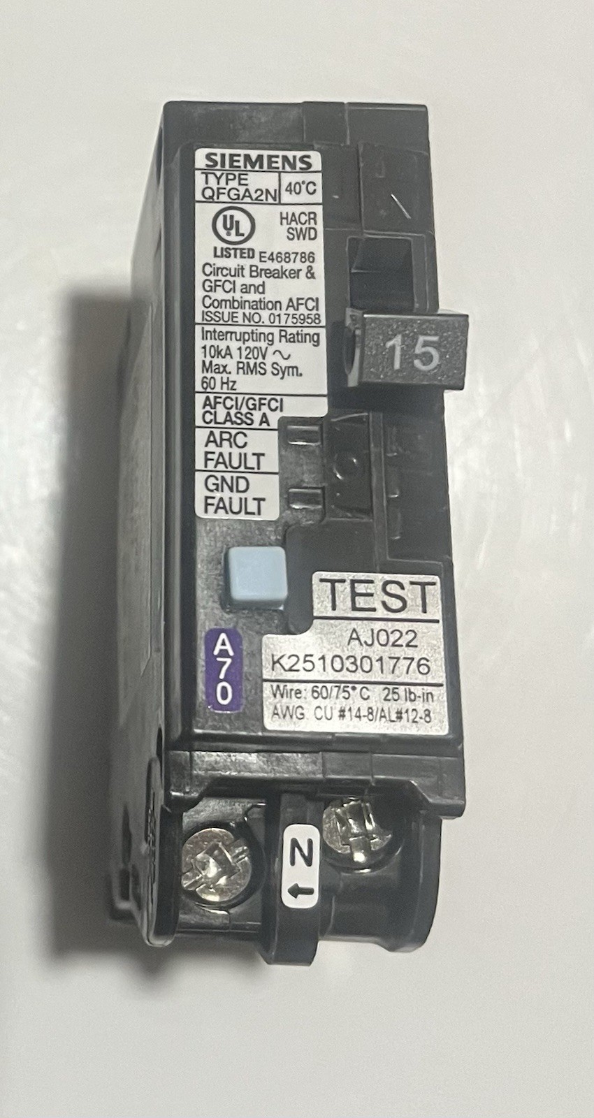 Siemens Q115DFN 15A 120V Plug-In Circuit Breaker