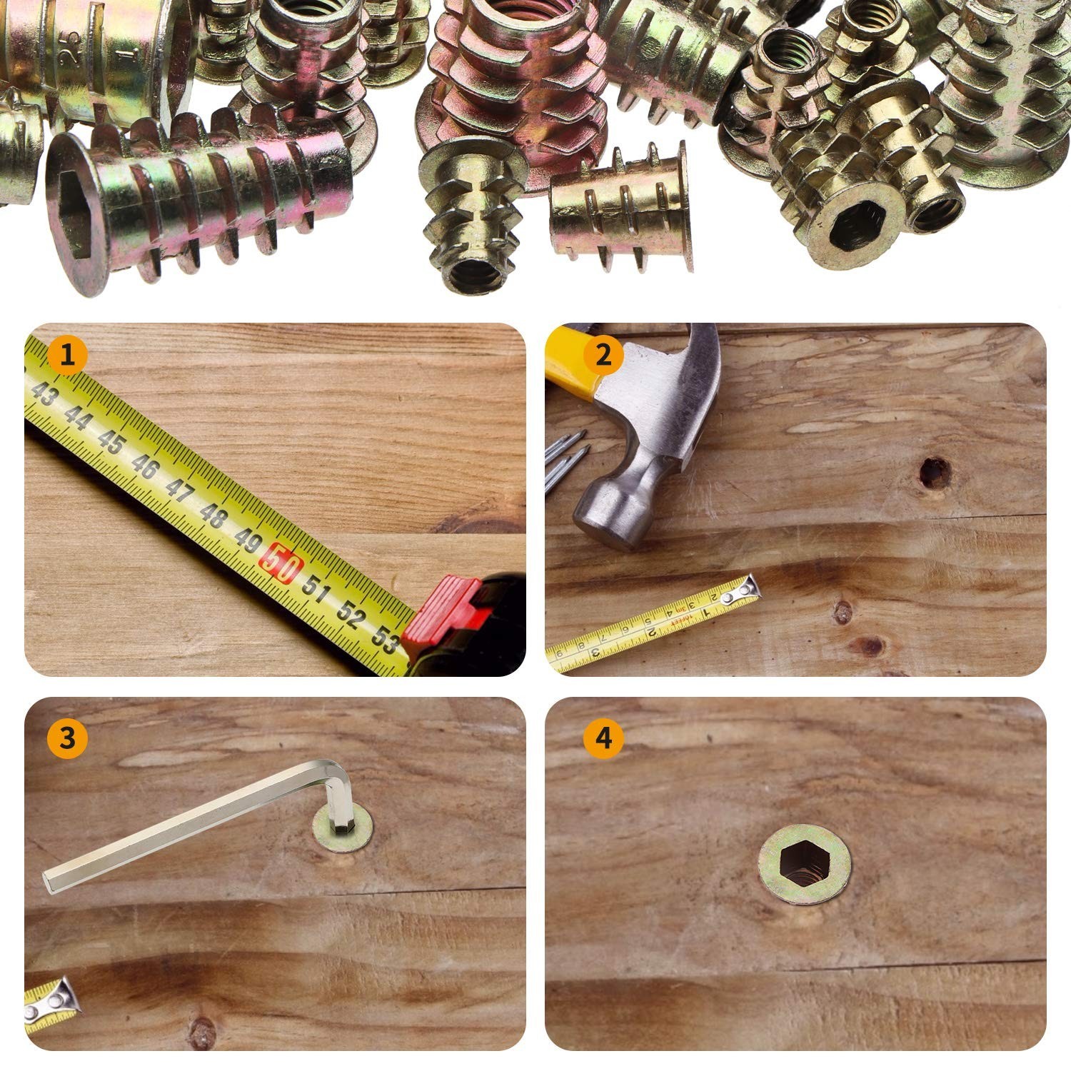 Hex Socket Drive Fasteners Set, 165PCS Wood Insert Nuts for Various Projects