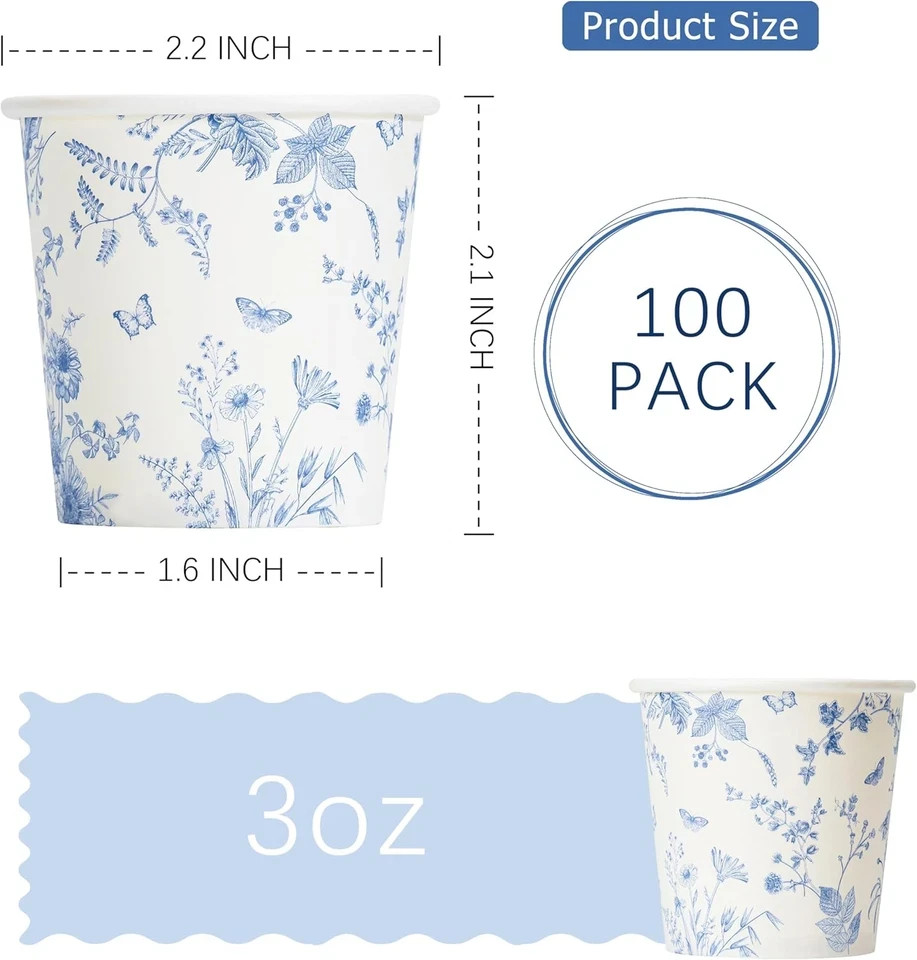 3Oz Paper Cups Dixie Cup[100 Pack], Disposable Bathroom Cups, Elegant Blue Flora