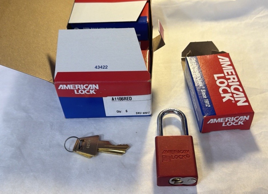 American Lock A1106KARED Keyed Alike Padlocks, Red Aluminum, Steel 6 Pack