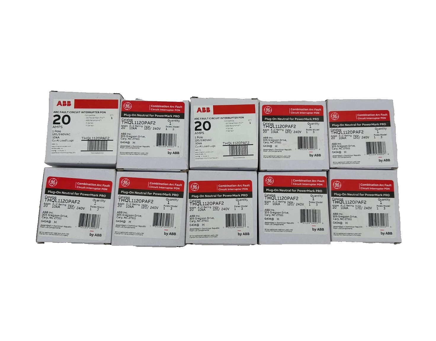 (10) New GE THQL1120PAF2 Arc Fault Circuit Breaker AFCI 20A 1-Pole 120/240V
