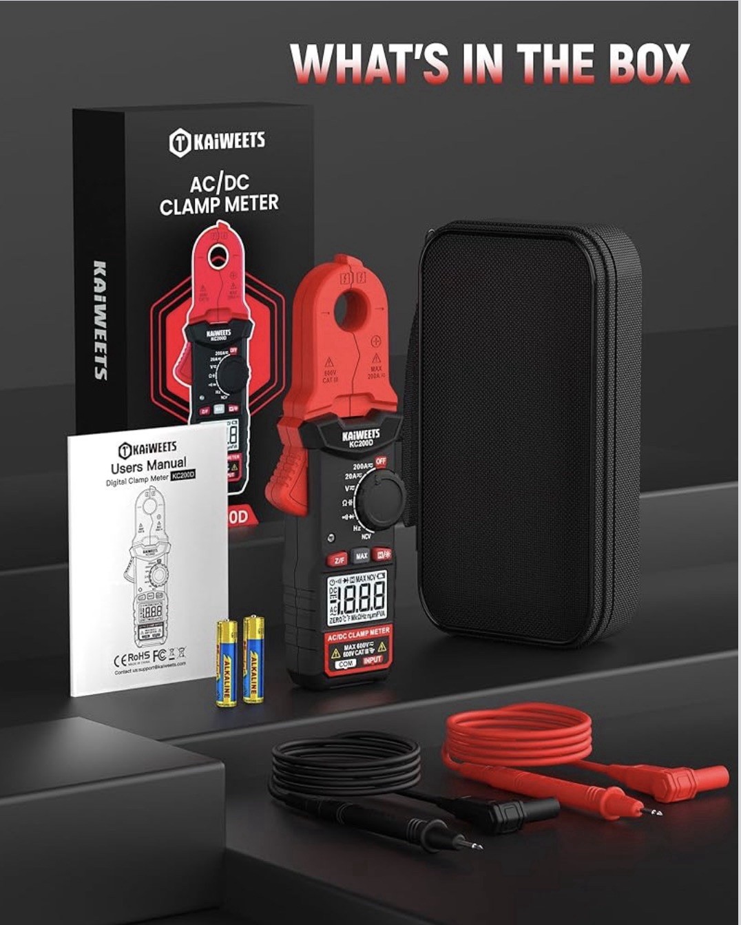 KAIWEETS KC200D 1000A True RMS AC/DC Clamp Meter Multimeter VFD LoZ Inrush NCV