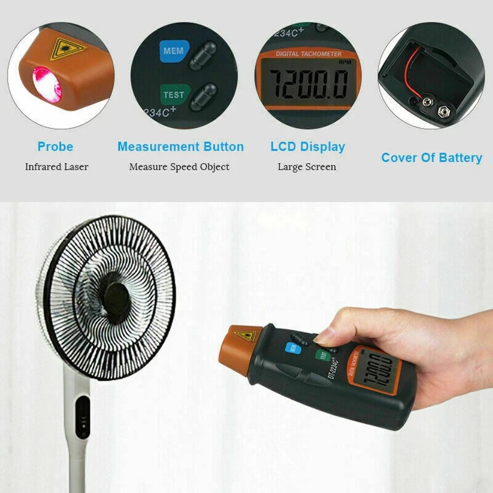 Digital LCD Tachometer Laser Photo Non Contact RPM Tach Meter Motor Speed Gauge