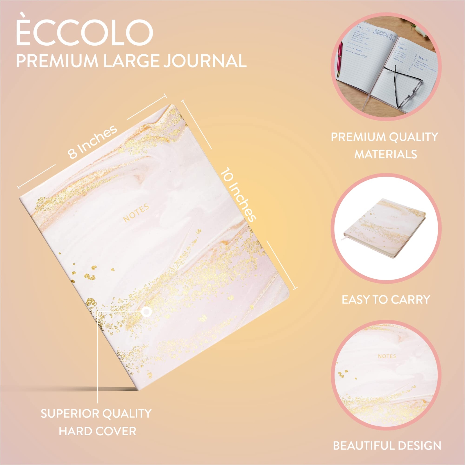 Eccolo 8×10 Pink Marble Hardcover Journal 256 Pages Lay Flat Design