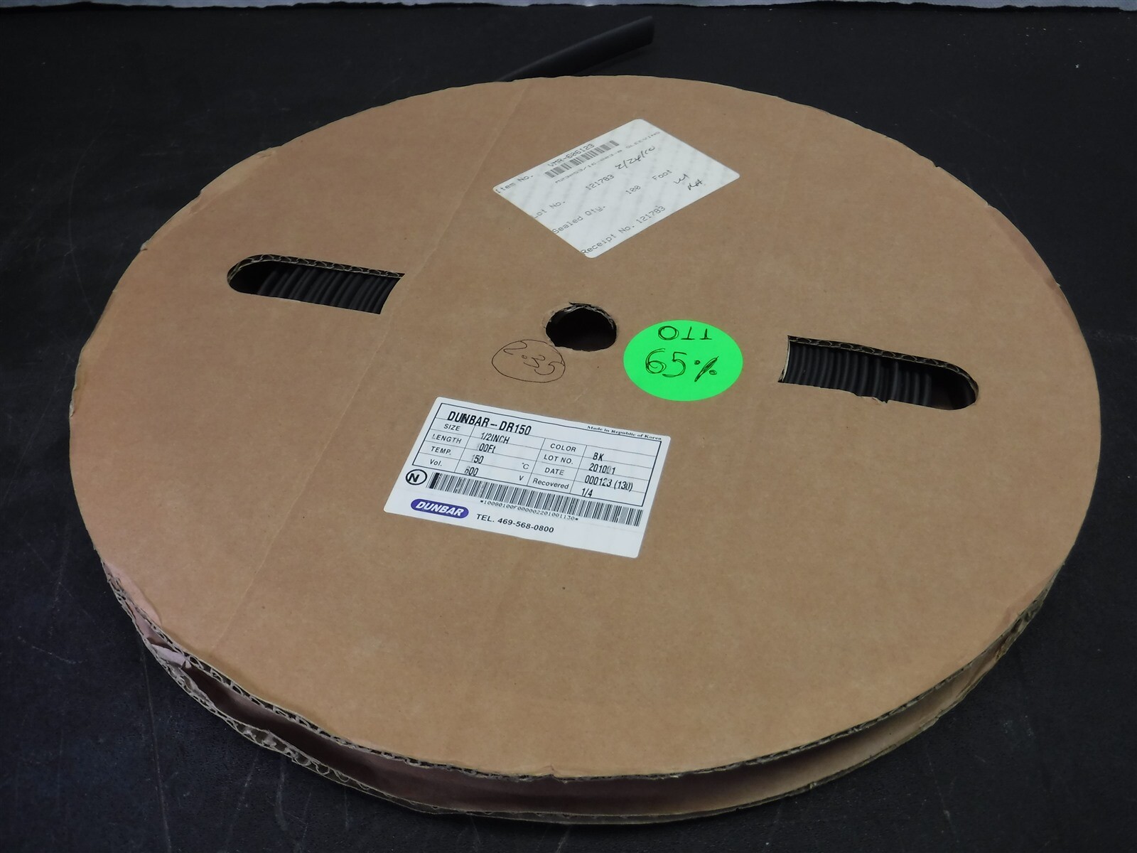 APPX 65FT Dunbar DR150-1/2″ Black 2:1 DIESEL-RESISTANT FLEX HEAT SHRINK O11