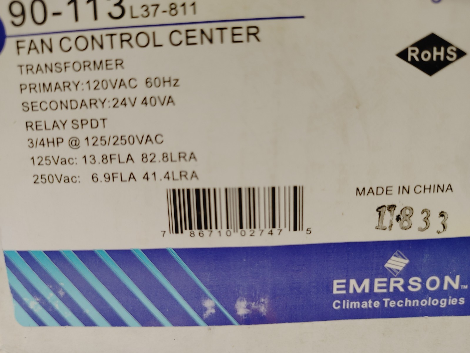 White Rodgers 90-113 Fan Control Center, Worn Box