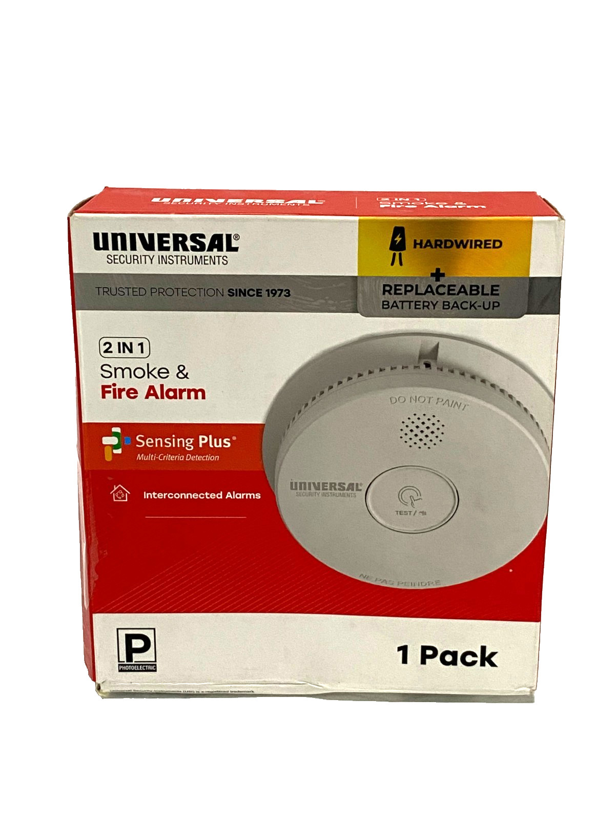 Universal 2-in-1 Smoke & Fire Alarm, Hardwired Sensing Plus Detection, White