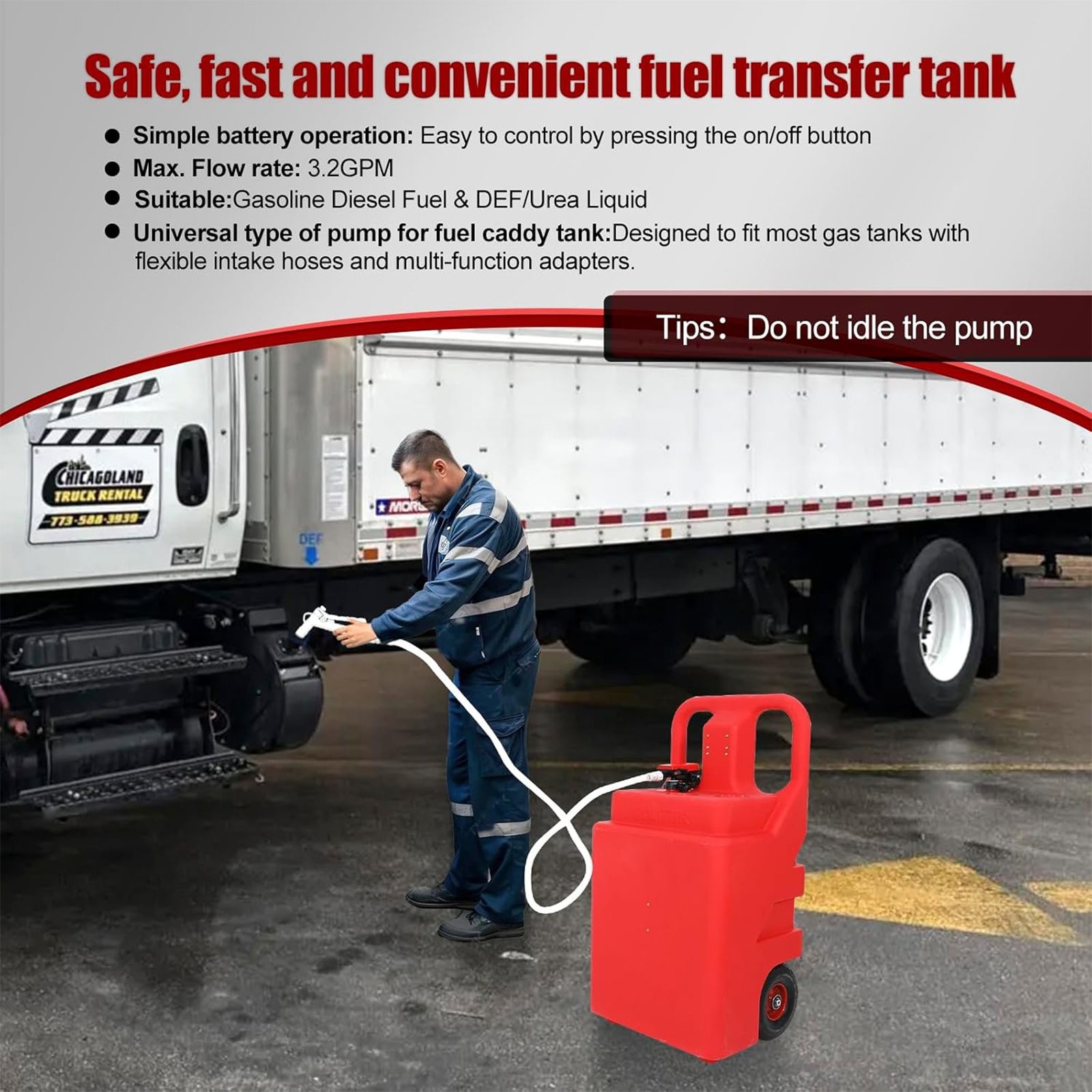 32 Gallon Portable Fuel Tank Caddy w/ Automatic Transfer Pump On-Wheel 3.2GPM Re