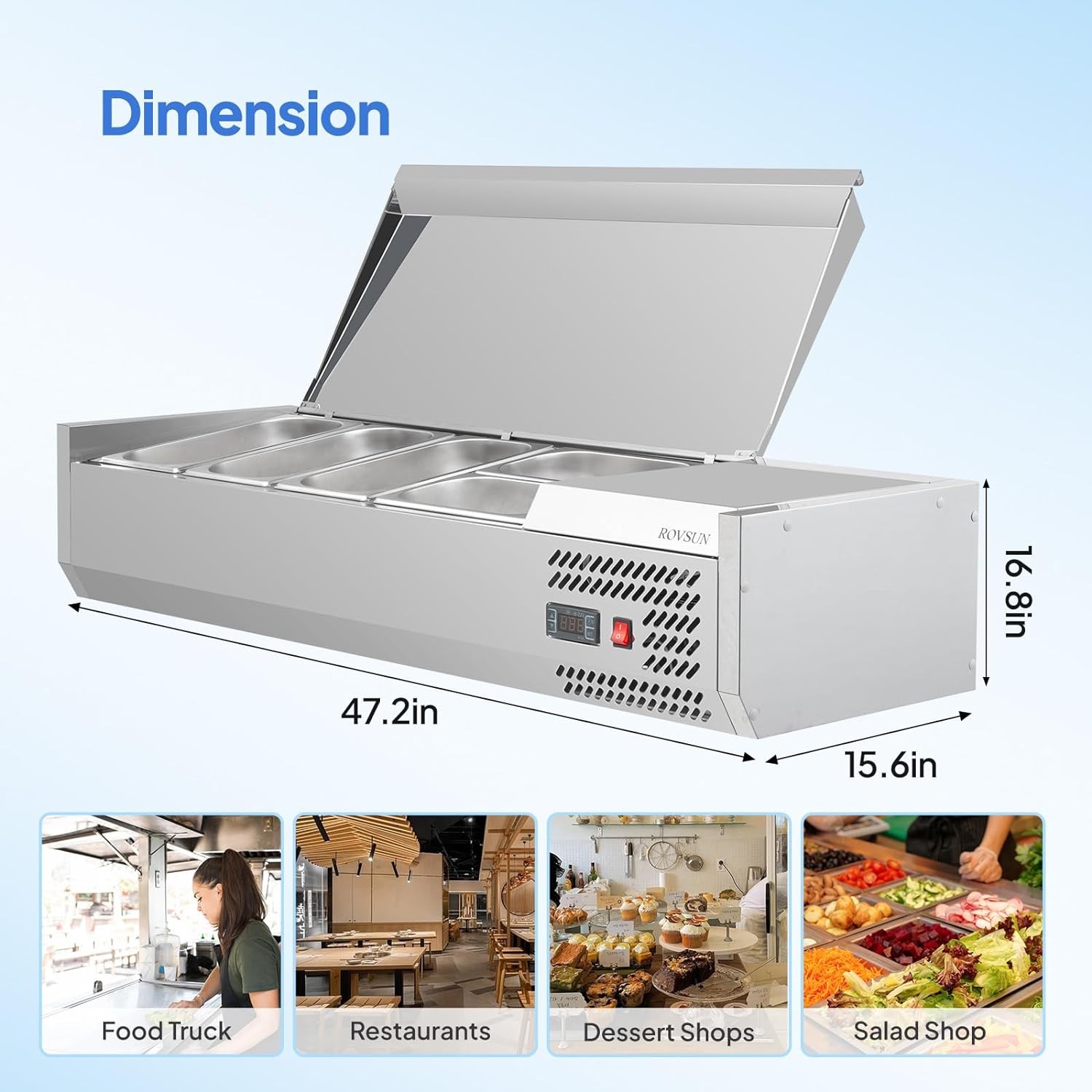 ROVSUN 47″-59″ Refrigerated Condiment Prep Station Sandwich/Salad Prep Table