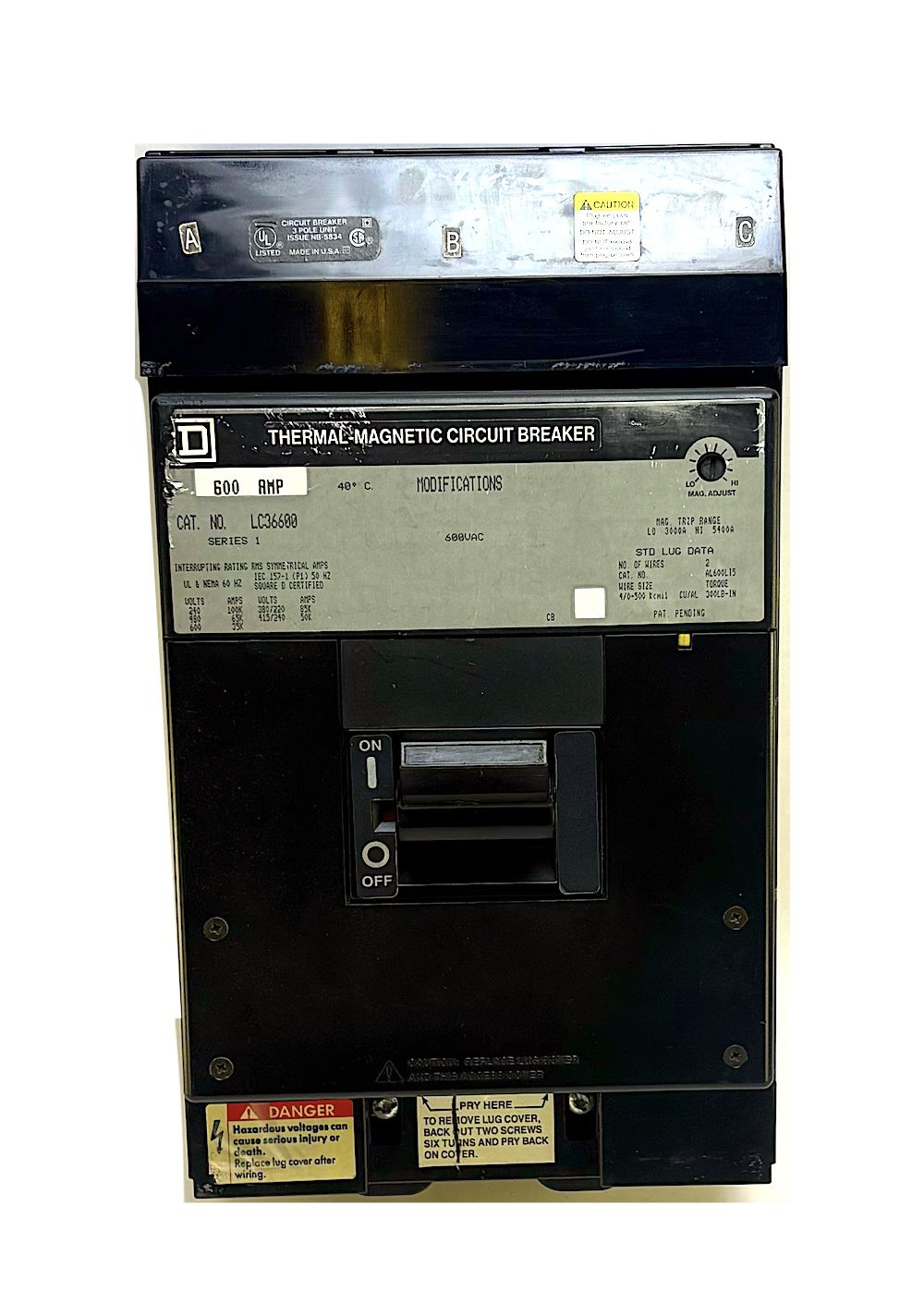 Square D LC36600 3 Pole 600 Amp 600 Vac I-Line Circuit Breaker