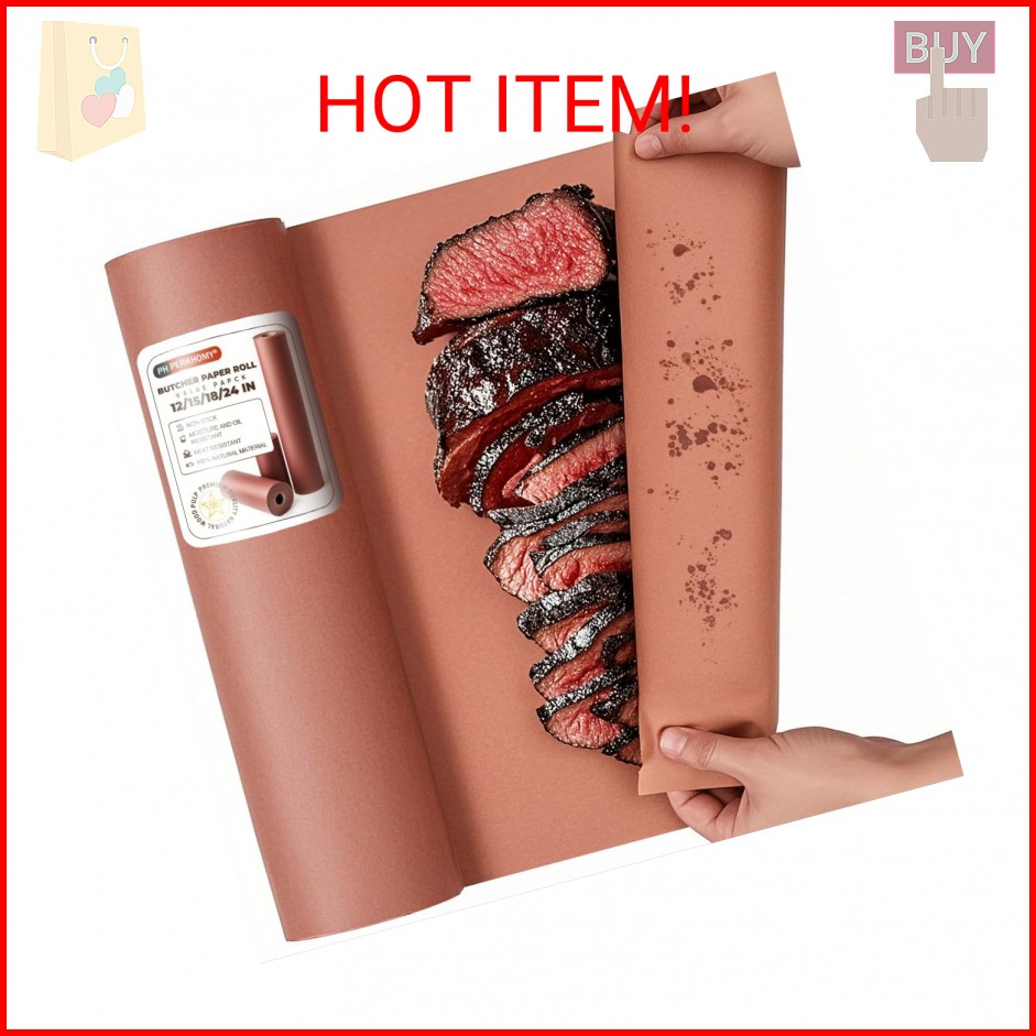 PH PERKHOMY Pink Butcher Paper Roll 18″ x 960″ (80′) for Smoker BBQ Grilling Smo