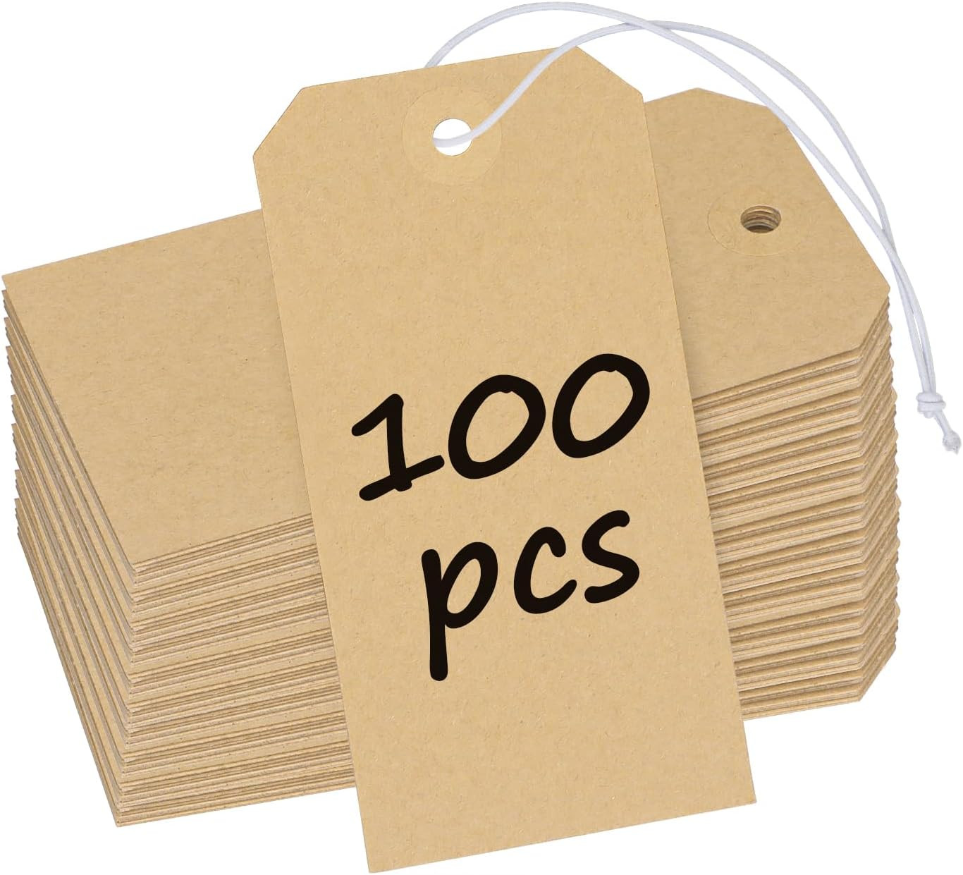 100 Pcs Kraft Blank Shipping Tags with Elastic String Attached Hanging Paper Tag
