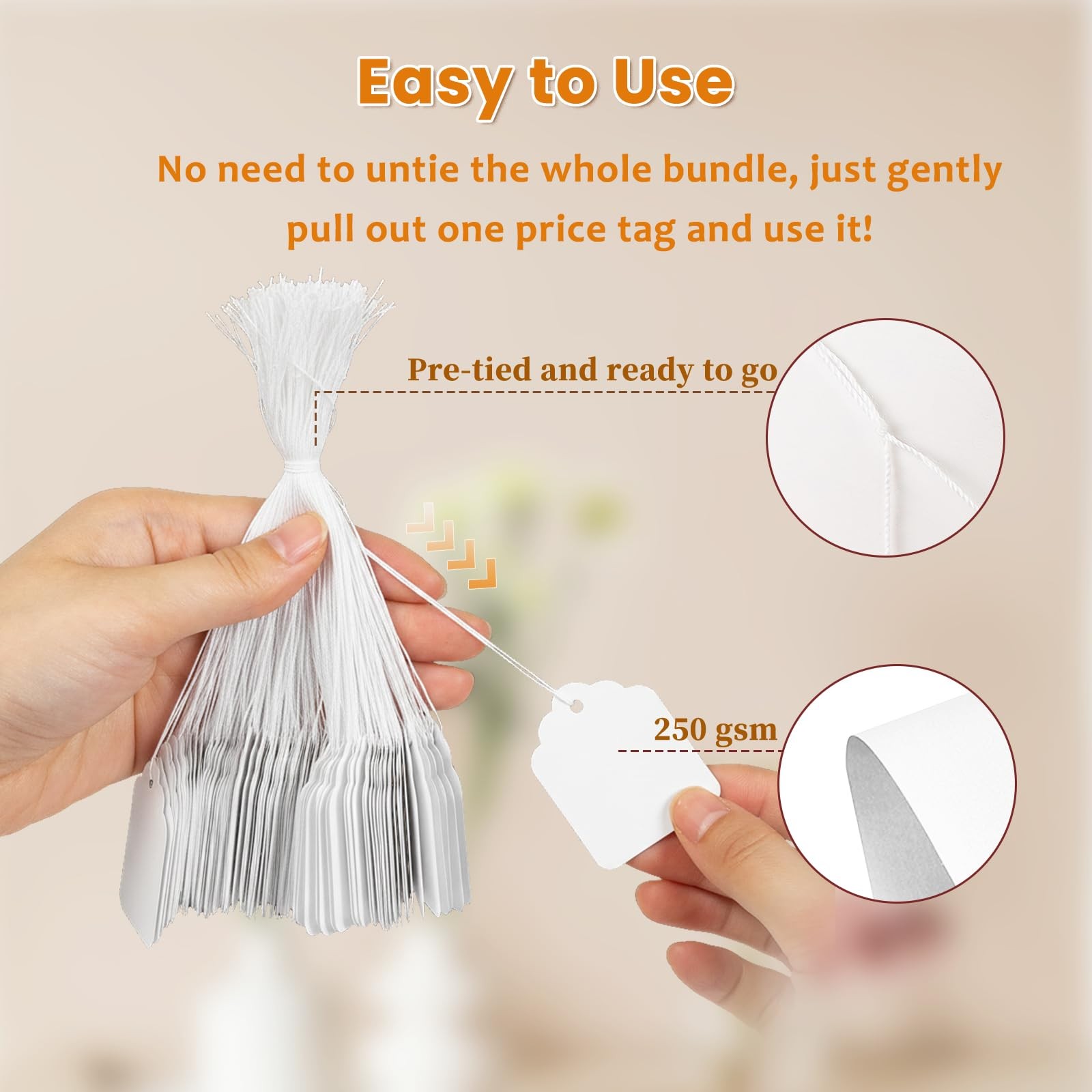 500 Pcs 1.8×1.4-inch White Price Tags with String Attached, 250 GSM String Ta…