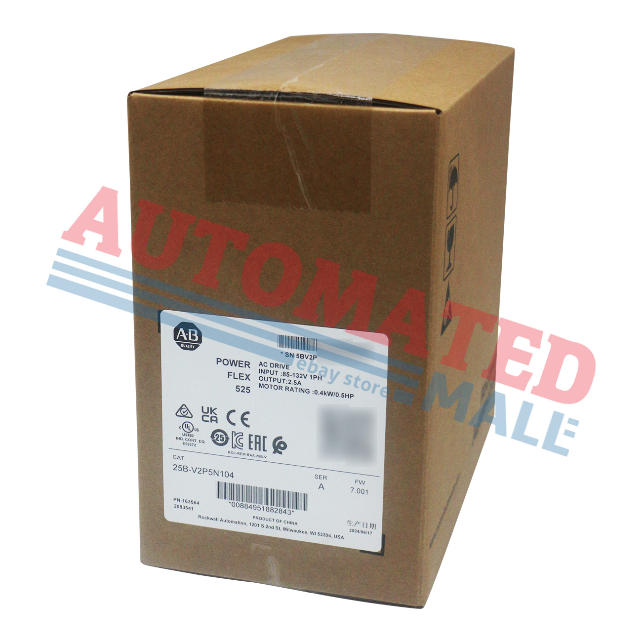 Brand AB **New** 25B-V2P5N104 PowerFlex 525 0.4kW (0.5Hp) AC Drive Allen Bradley