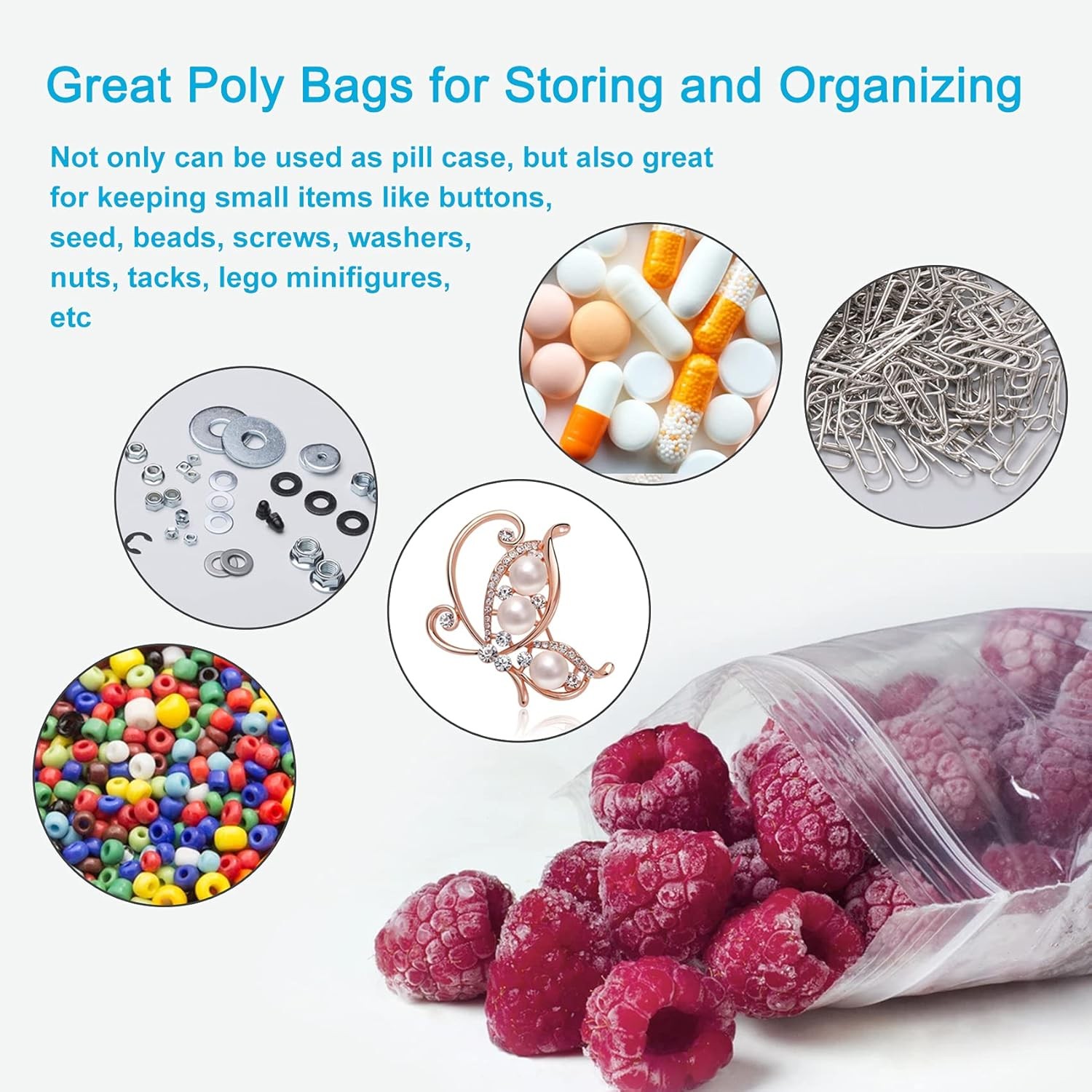 100PCS 3×4″ 2Mil Reclosable Zipper Poly Bags Clear Plastic Storage Bags