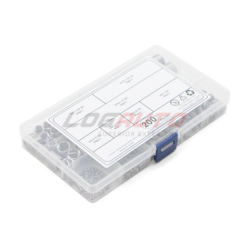 200Pcs Thread Insert Helicoil Kit M3 M4 M5 M6 M8 M10 M12 Inserts Stainless Steel