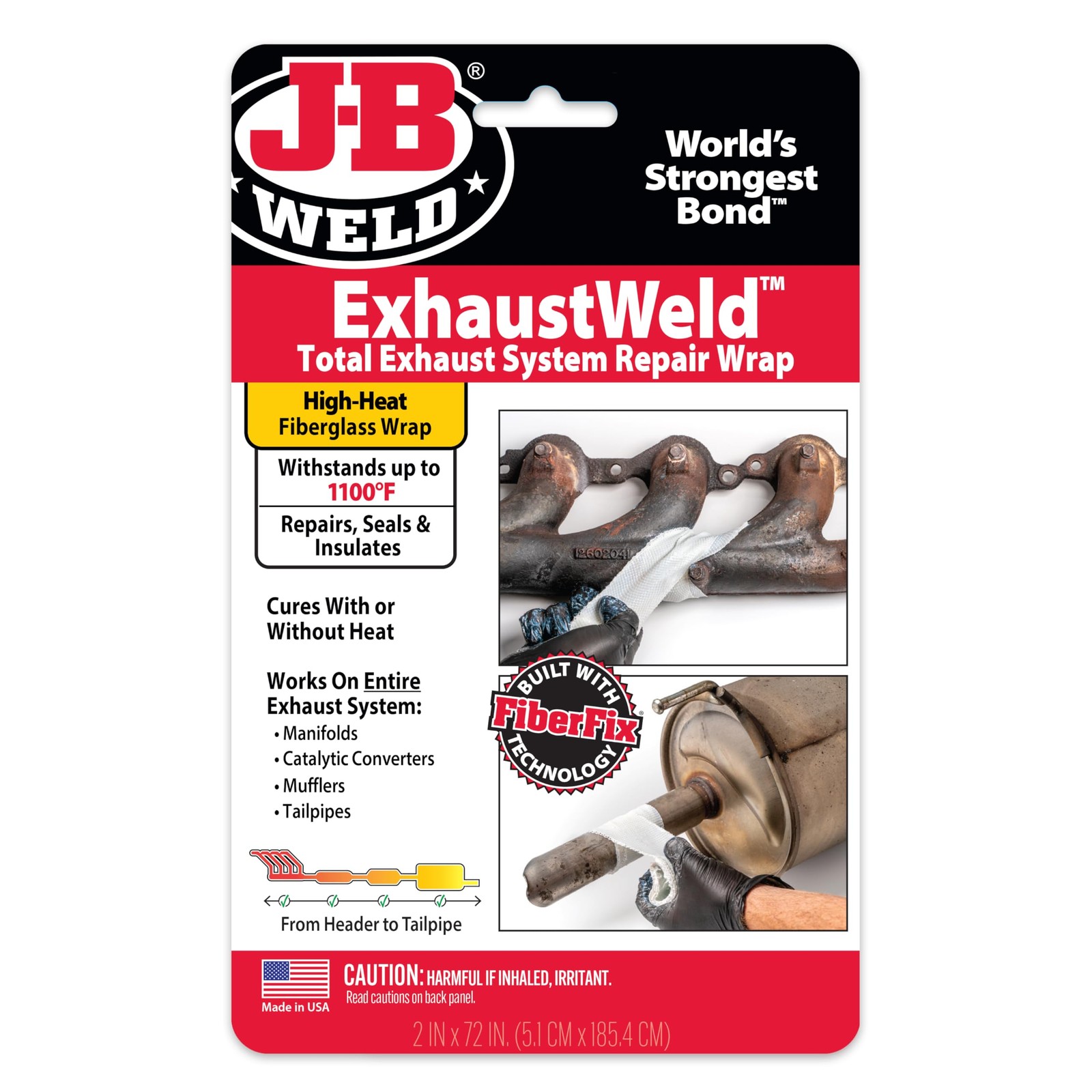 J B Weld Exhaustweld High Strength Fiberglass Wrap 2 x 72 for Exhaust Repairs