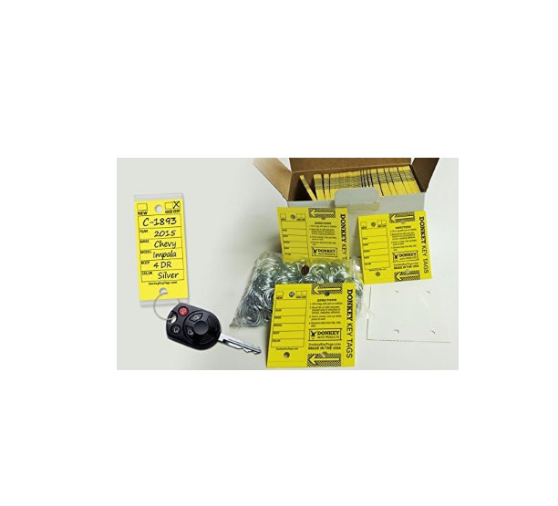Key Tags Laminated Self-Protecting 250 Tags Per Box with Metal Rings Yellow NEW
