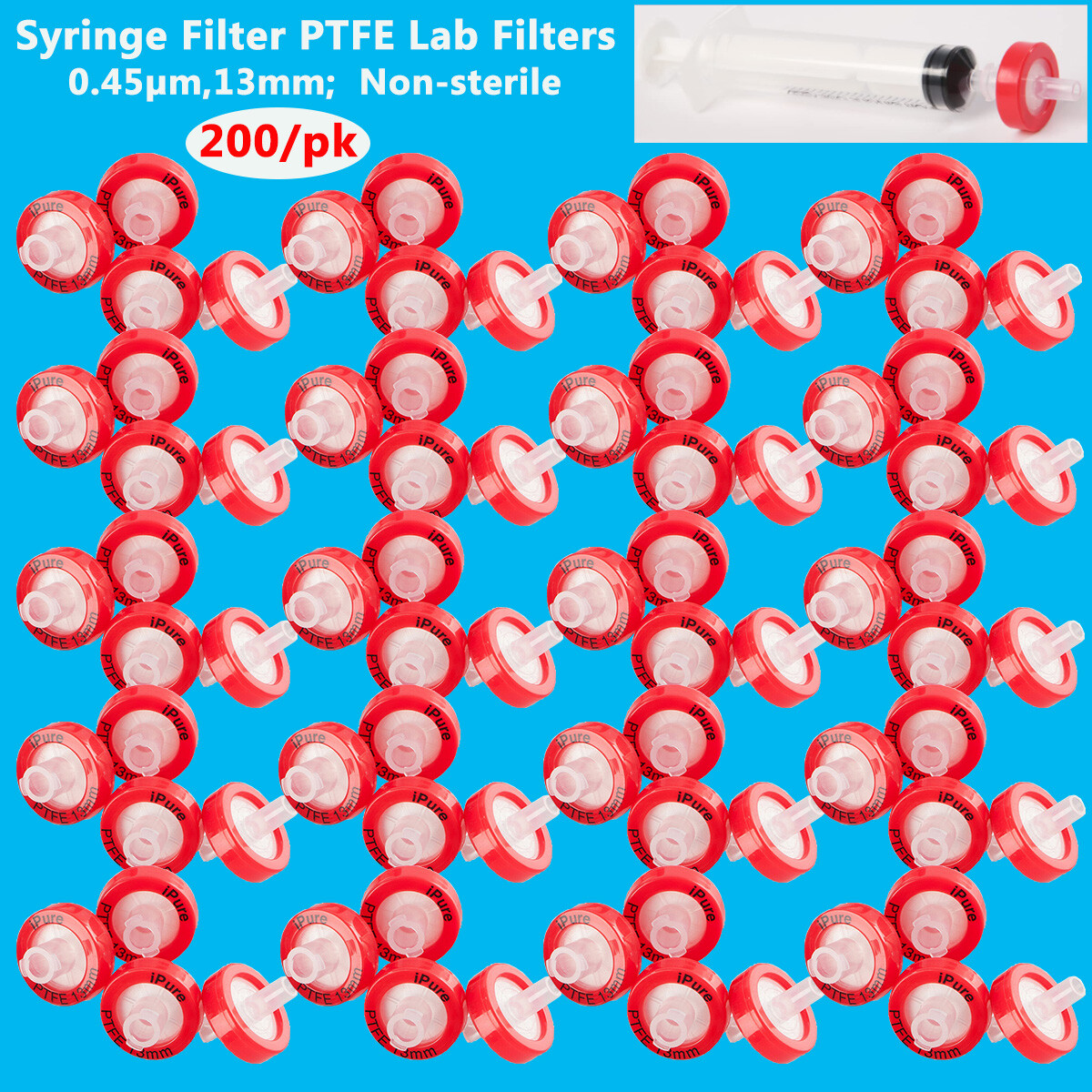 Laboratory PTFE Red Syring Filters Wheel Membrane Filtration 0.45μm 13mm