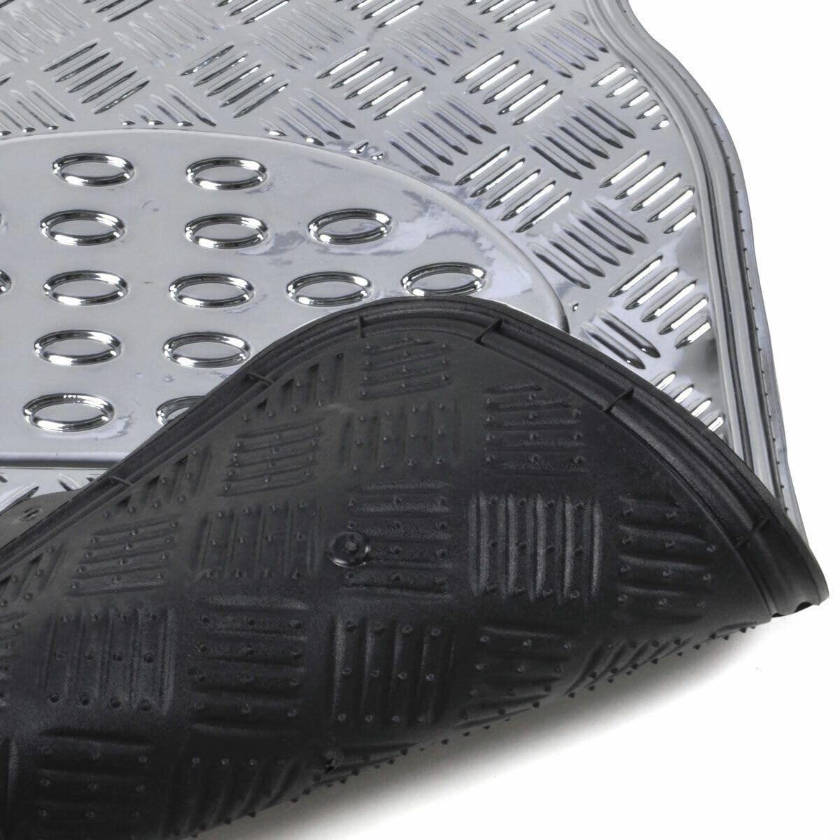Heavy Duty Metallic Rubber Car Floor Mats 4pc Front Rear Silver MT-641