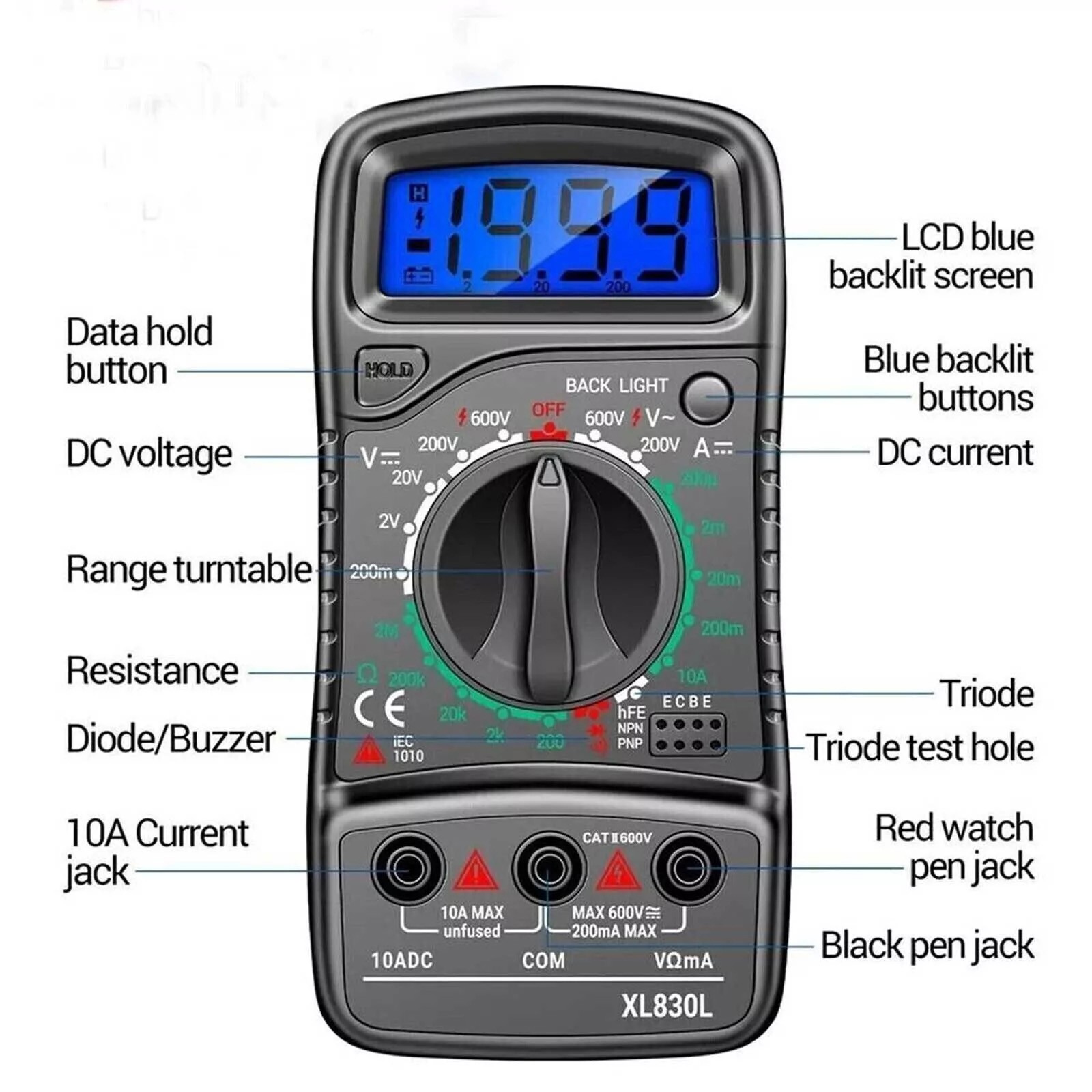 LCD Digital Multimeter Voltmeter Ammeter Ohmmeter Volt AC DC Diode Tester Meter