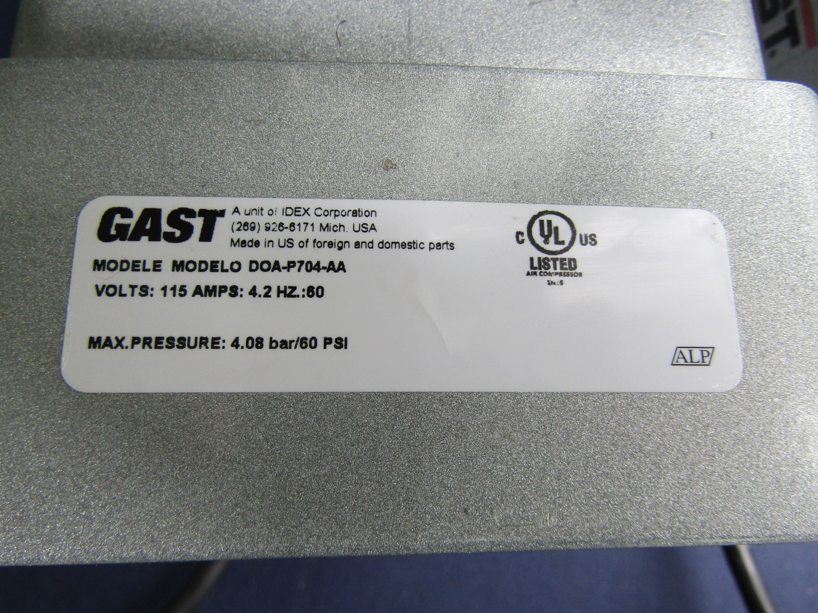 Gast Model No DOA-P704-AA Compressor/Vacuum Pump with WARRANTY 4 available