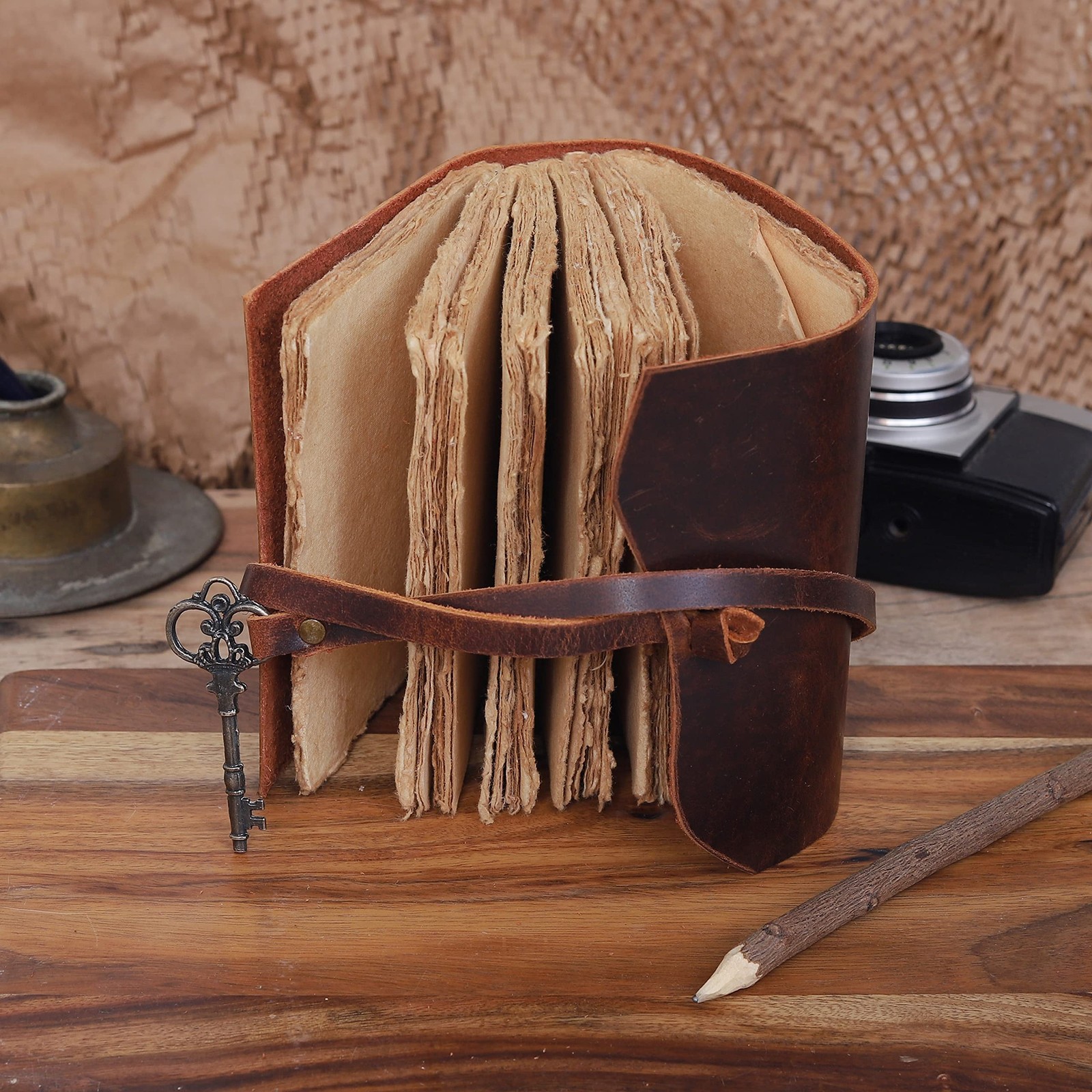 Leather Journal for Women Men Blank Deckle Edge Paper Notebook 180 GSM Brown