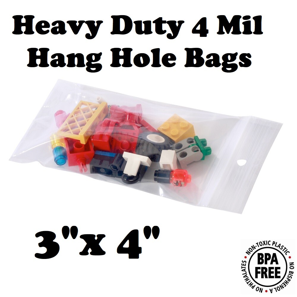 3″ x 4″ Zip Seal Reclosable 4Mil Plastic Top Lock Bags Hang Hole Jewelry 4 Mil