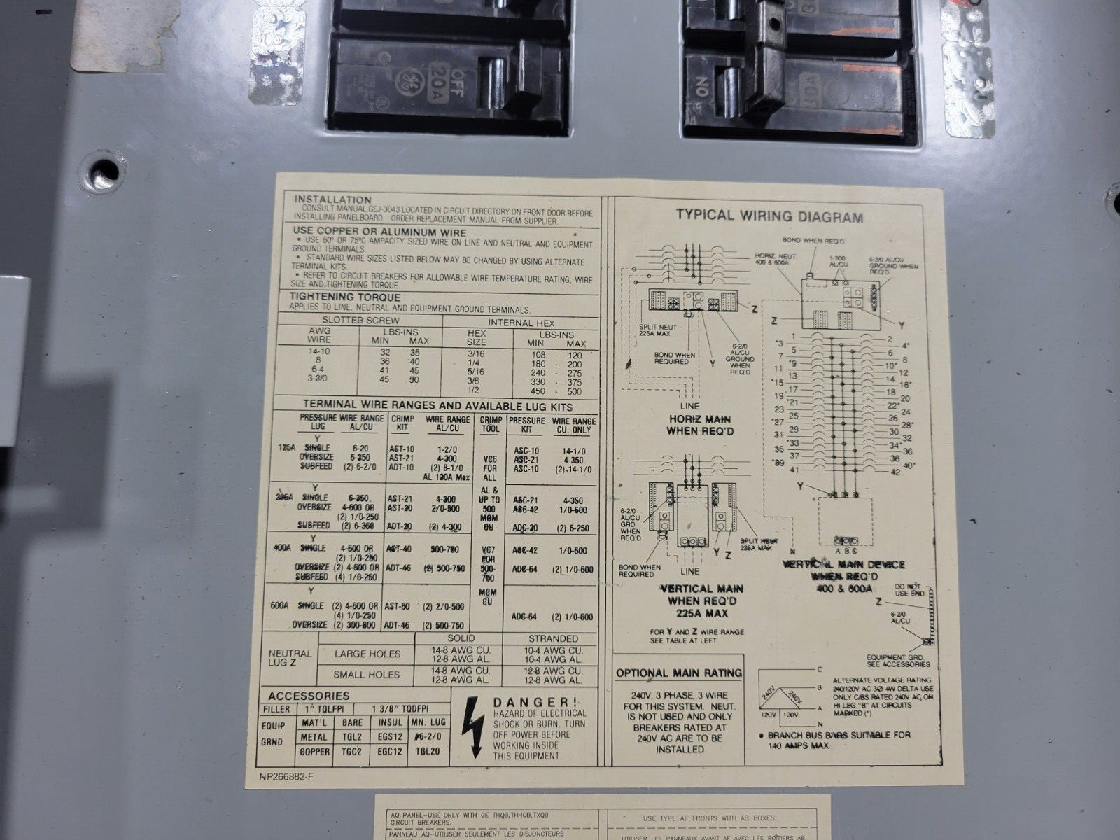 General Electric A-Series Lighting Panelboard 400A 120/208V 3P 3PH 4W 42 Circuit
