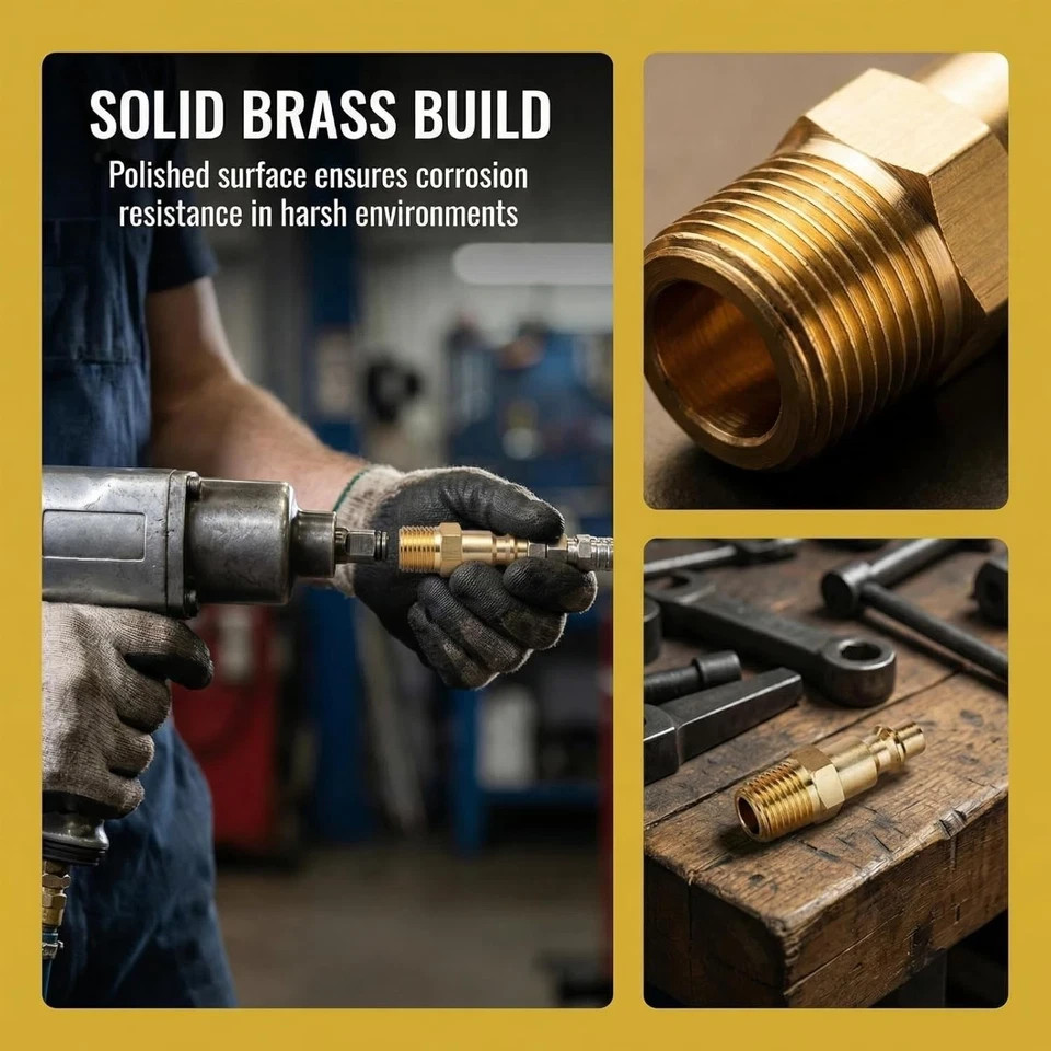 10pc Brass Air Hose Fittings 1/4″ NPT Male Industrial Quick Connect Plug Coupler